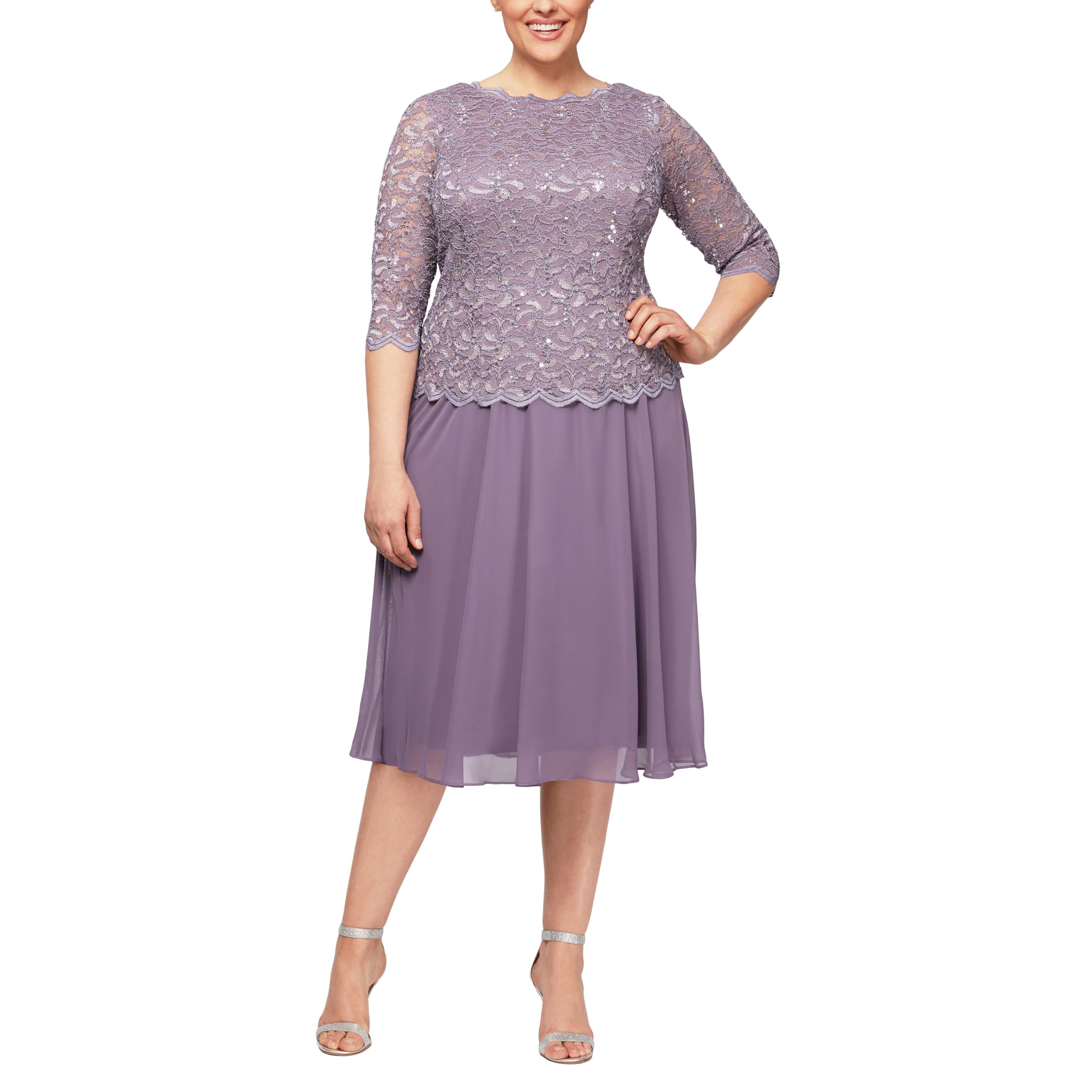 Alex Evenings Women's Plus Size Tea Length Lace Mock Dress - Elegant Formal Wear for Weddings, Parties & Special Occasions