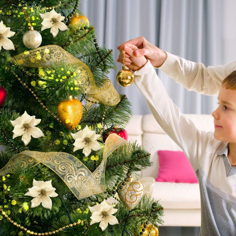 30-Piece Gold Glitter Christmas Tree Ornaments Set - Artificial Poinsettia Flowers for Holiday Decor, Wedding, Wreaths & Festive Tree Decorations - Perfect for Christmas, Parties & Home Decoration