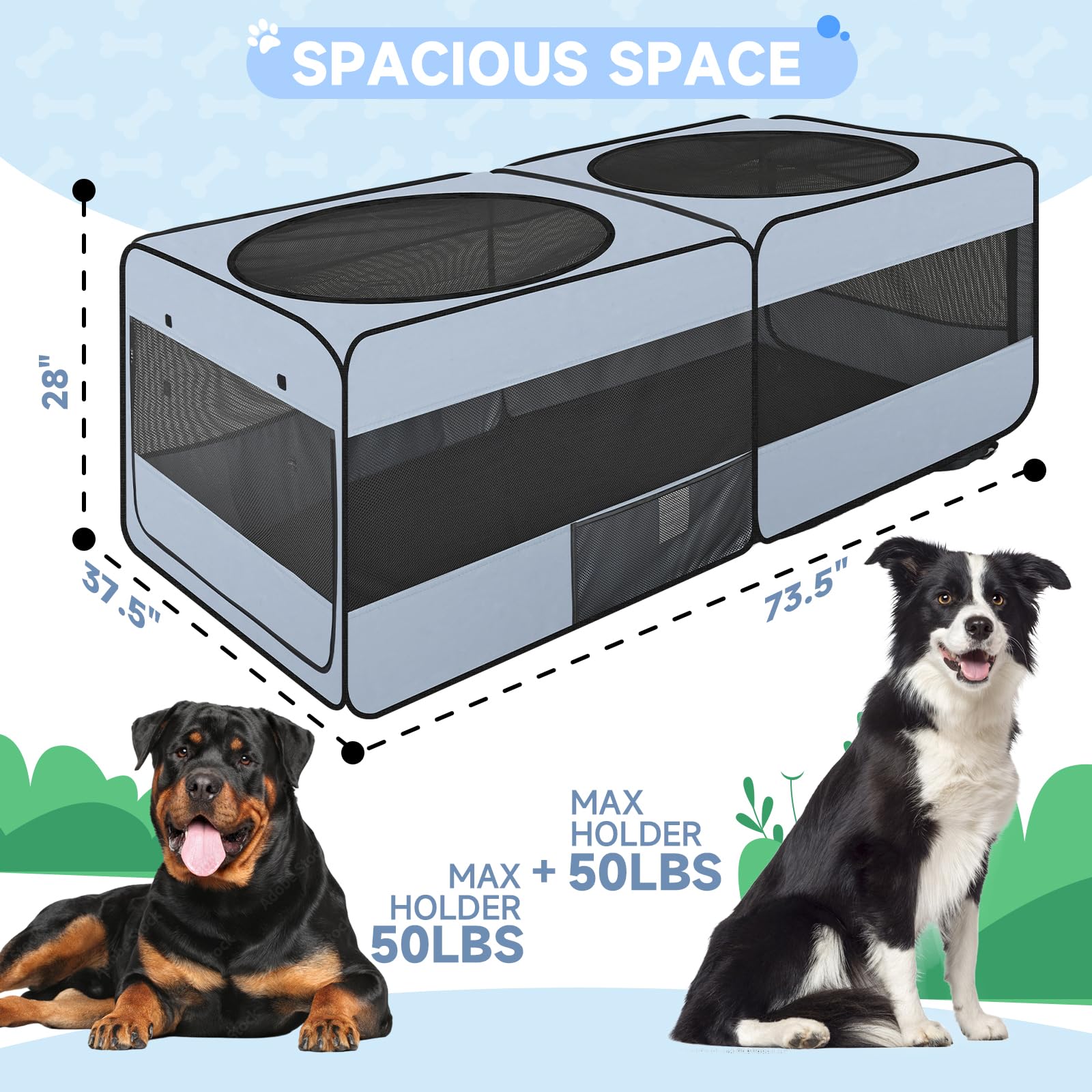 2-in-1 Dog & Cat Playpen - 73'' Large Pop Up Pet Playpen for Indoor/Outdoor Use - Portable Puppy Kennel, Cat Tent & Small Animal Cage (73.5
