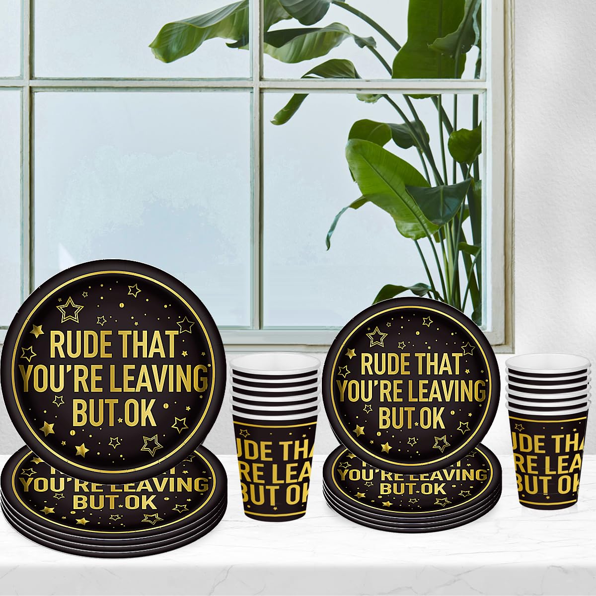Rude That You're Leaving But OK Party Decorations Set - Coworker Farewell & Retirement Decor (Gold Foil) - 25-Piece Going Away Party Supplies for Office Goodbye Celebrations - Perfect for Last Day at Work, Job Transition & Retirement Parties