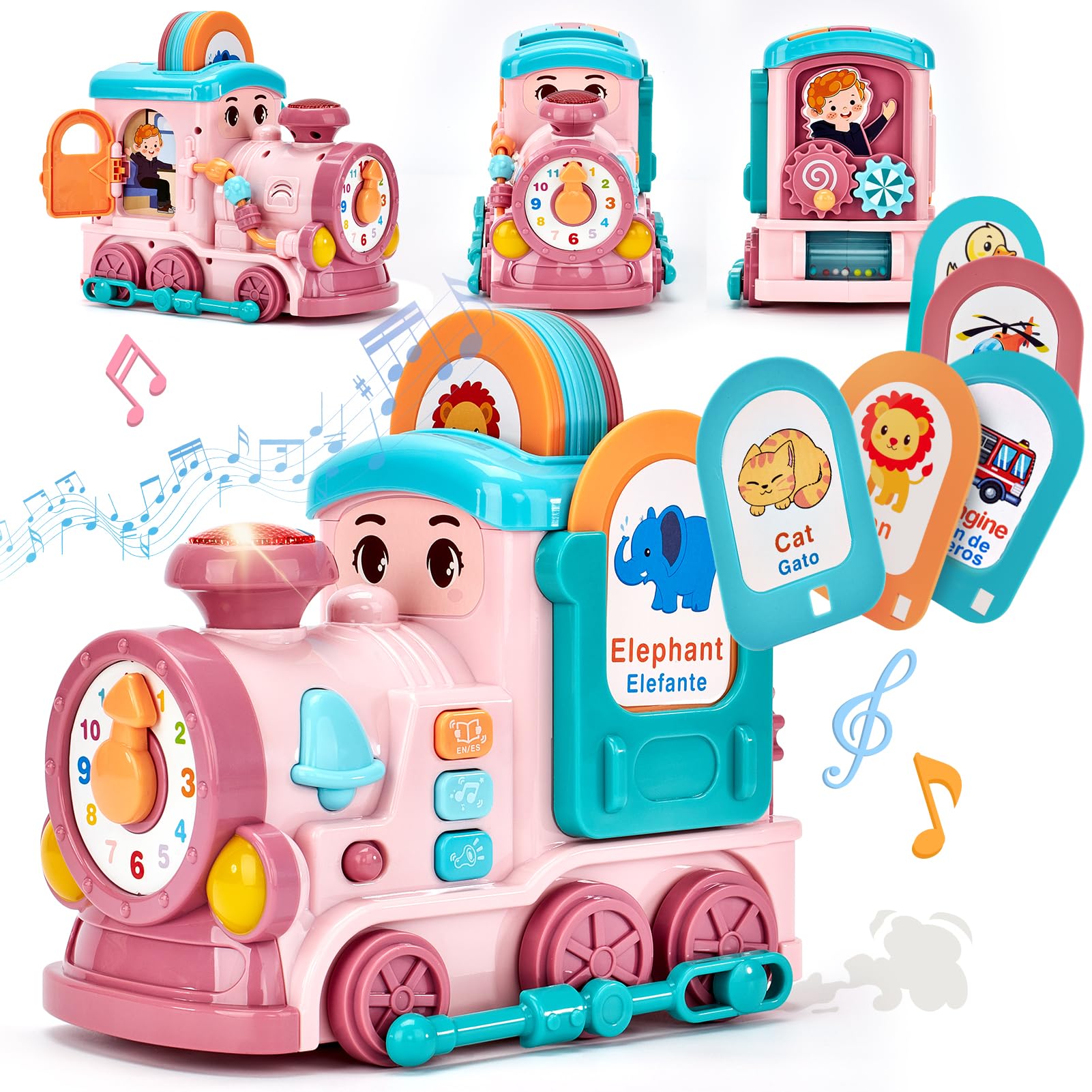 Educational Musical Train Toy for 1-2 Year Olds | Bilingual Talking Flash Cards (English/Spanish) | Toddler Learning Toys 12-18 Months | Perfect for Easter Gifts, Birthday Presents & Early Childhood Development