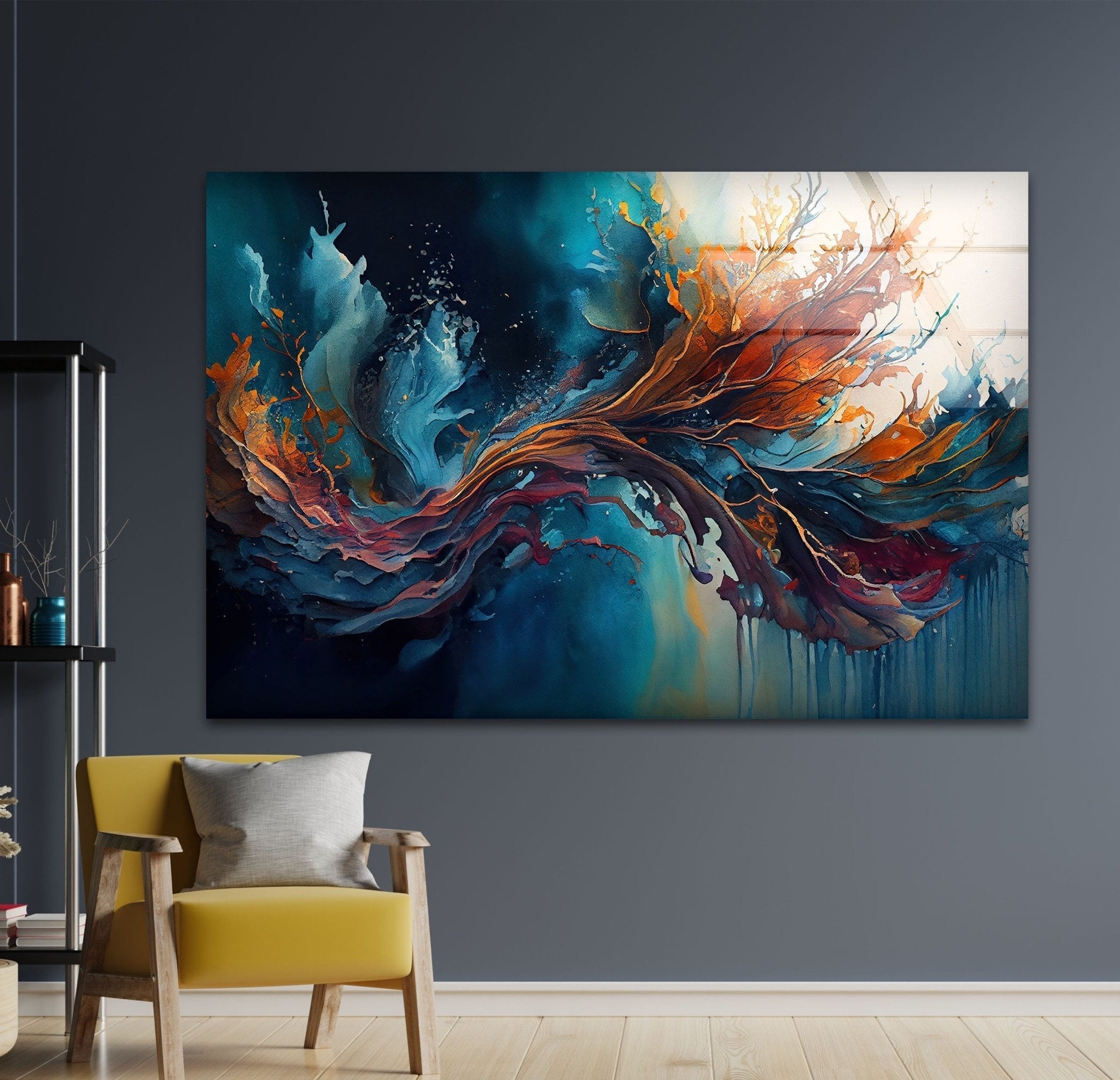 Abstract Nature Painting Glass Wall Art - Modern Home Decor for Living Room, Bedroom & Office - Stunning Handmade Glass Artwork