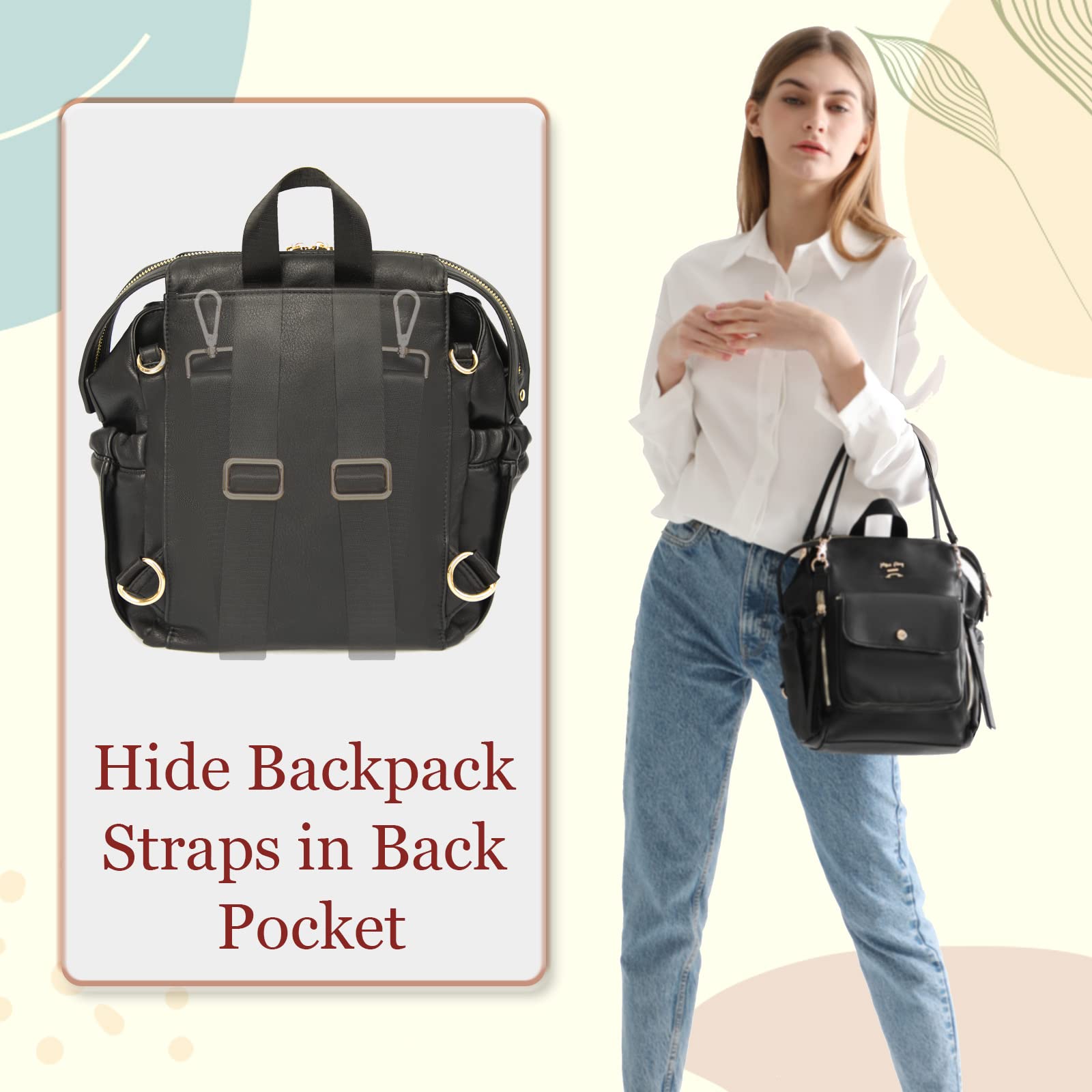 Miss Fong Genuine Leather Mini Diaper Bag Backpack - Stylish Small Crossbody Purse with Pacifier Holder Case - Perfect for Moms, Travel & Everyday Use