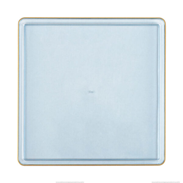 Blue Transparent and Gold Rim Square Plastic Plates (10 Pack) - Elegant Disposable Dinnerware for Parties, Weddings, and Events - Durable & Stylish Square Edge Plates for Home and Catering Use