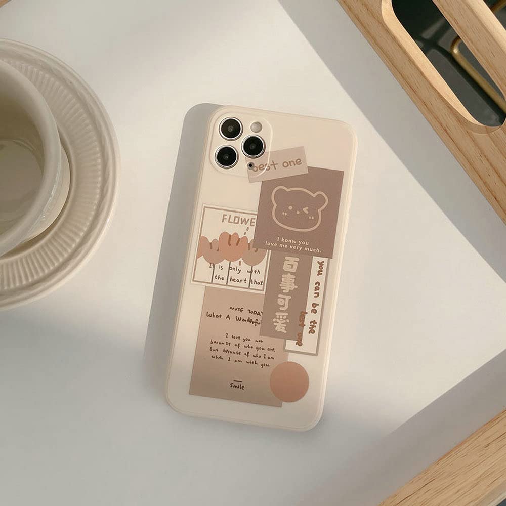 Cute Kawaii Bear Cartoon Soft Silicone Protective Phone Case for iPhone 12 Pro Max - Aesthetic Design for Girls & Women, Perfect for Everyday Use, School, Work & Travel