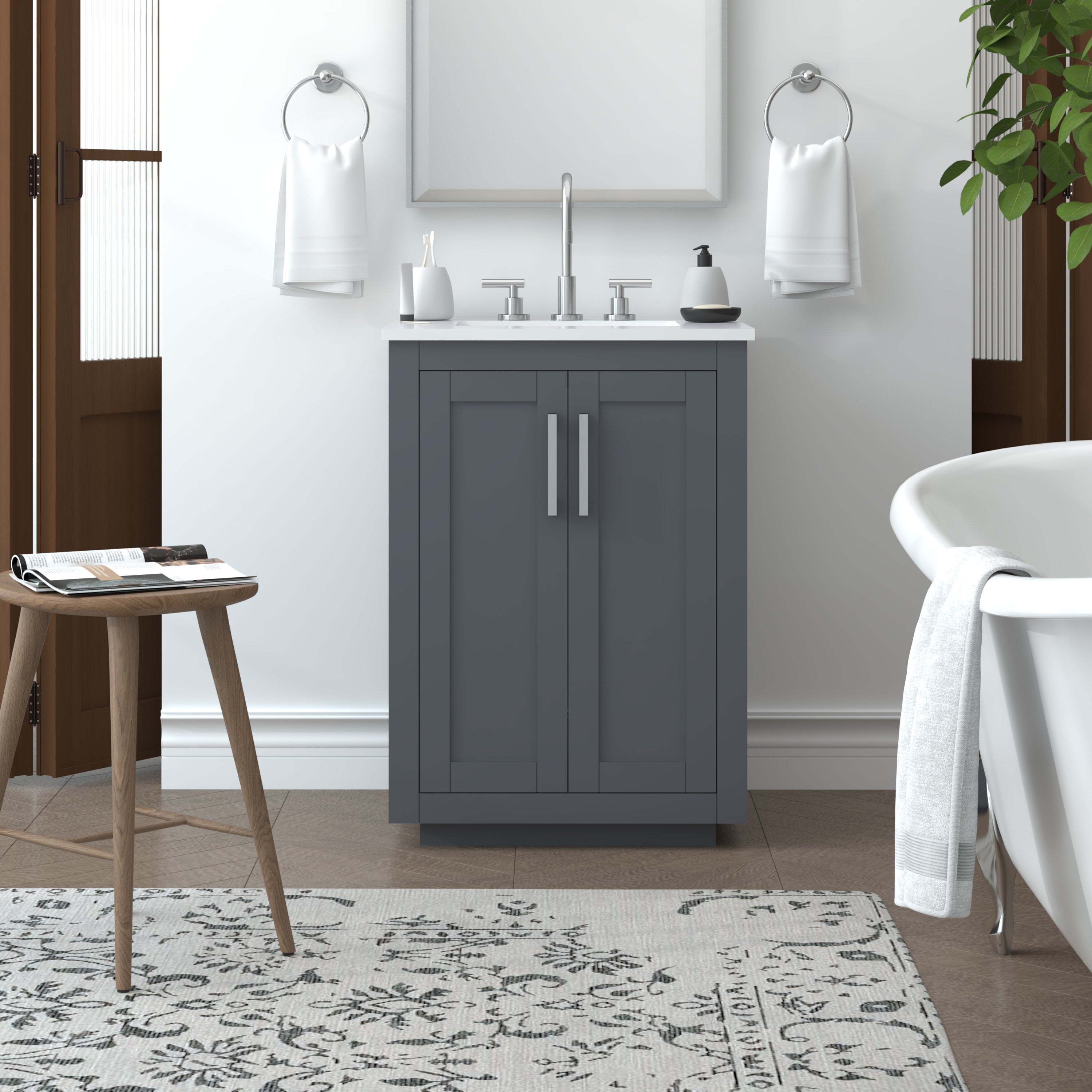 23.5 Inch Grey Bathroom Vanity Cabinet - Modern Miami Style for Small Bathrooms | Perfect for Apartments, Guest Bathrooms & Powder Rooms
