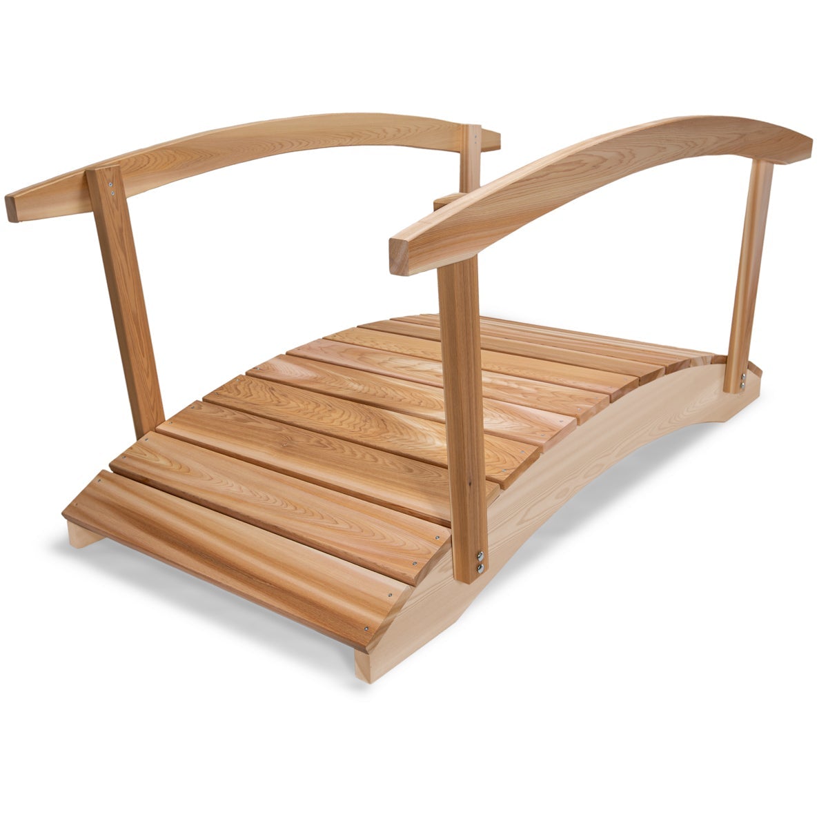 Premium Cedar Garden Bridge with Side Rails - Rustic Wooden Footbridge for Landscaping, Backyard, and Outdoor Decor