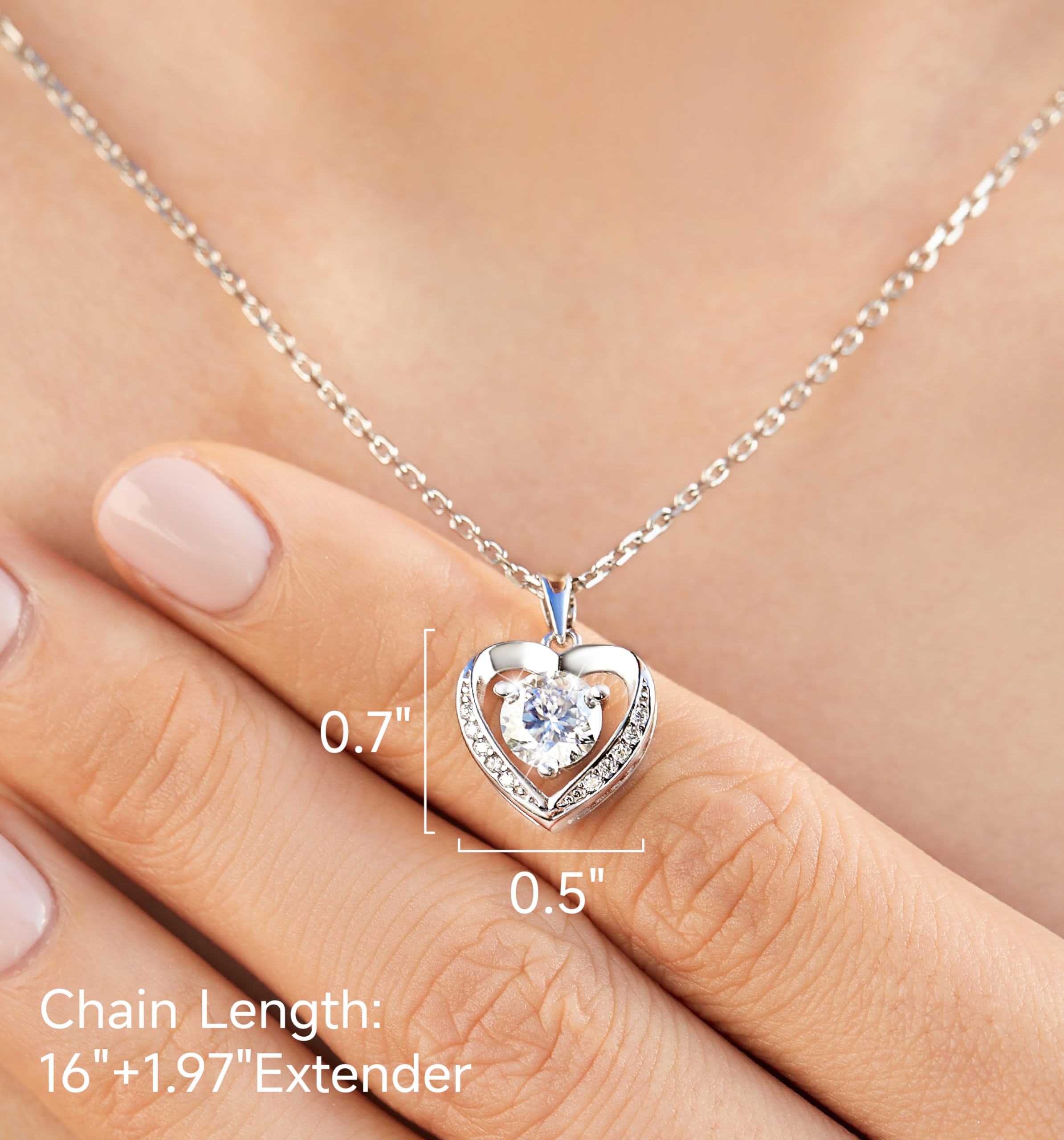 1 Carat Moissanite Heart Necklace for Women - Hypoallergenic 925 Sterling Silver Jewelry, Anniversary Birthday Gift for Wife Girlfriend - Perfect for Valentine's Day, Wedding, Proposal & Special Occasions