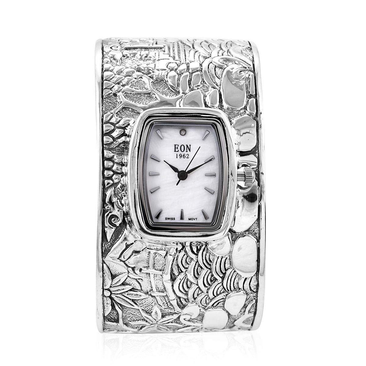 925 Sterling Silver EON 1962 Movement Cuff Bracelet for Women - Stainless Steel Back - Elegant Watch Accessory for Daily Wear & Special Occasions