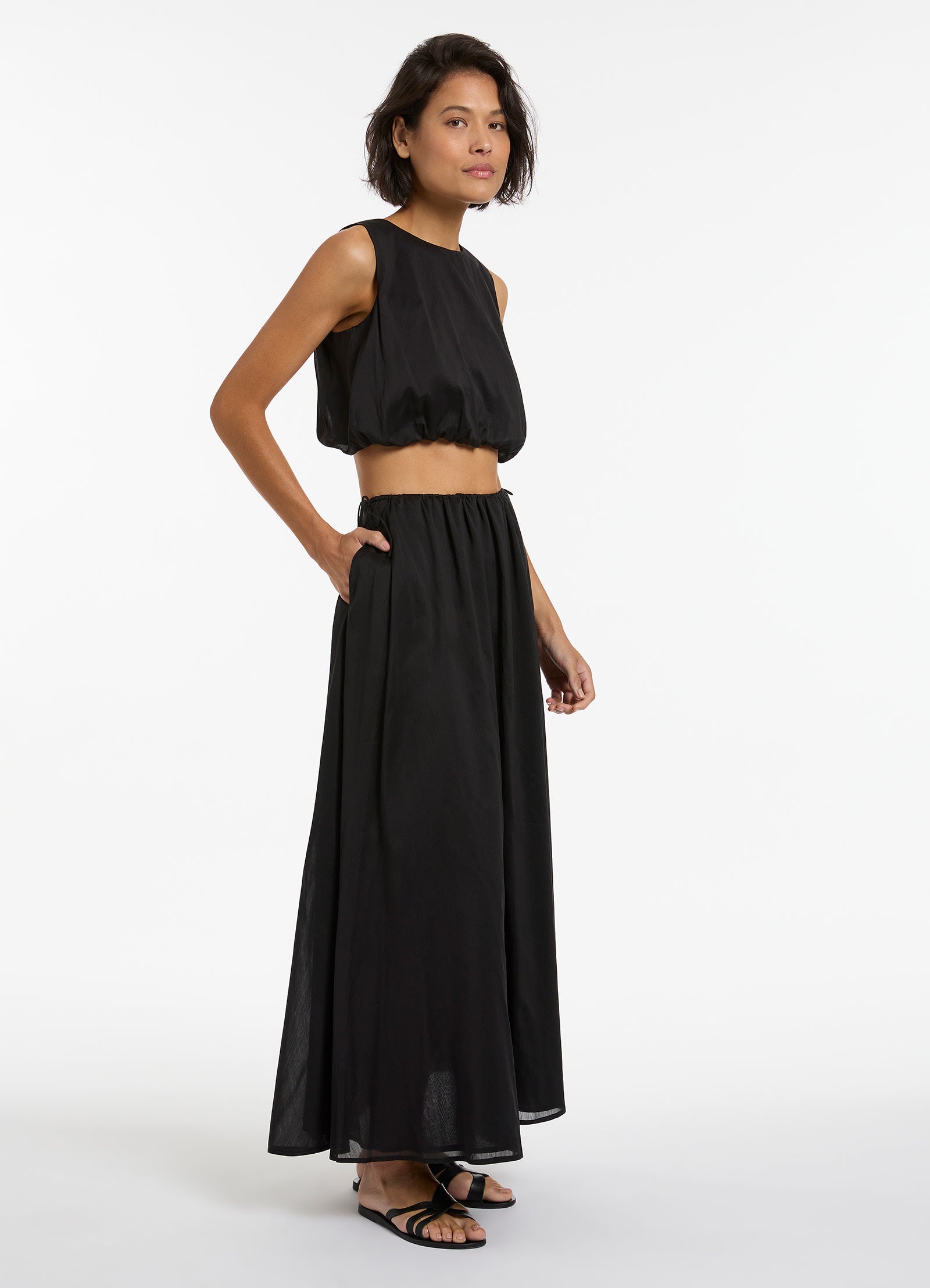 JetSet Gathered Maxi Skirt for Women - Flowy Long Black Maxi Skirt with Elastic Waistband | Perfect for Beach, Vacation, and Summer Outfits
