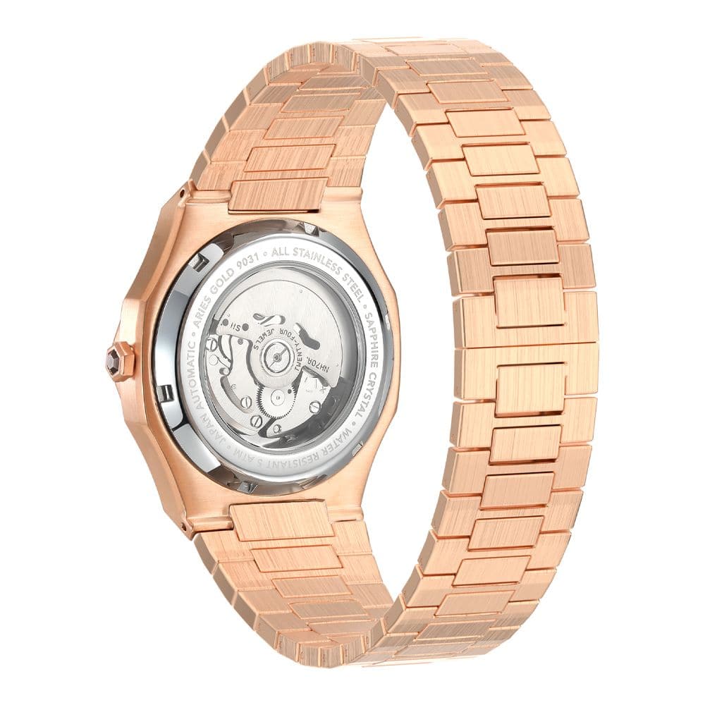 Aries Gold Voltamic Rose Gold Stainless Steel Men's Watch G 9031 RG SRG - Luxury Dress Watch for Business, Wedding & Formal Occasions