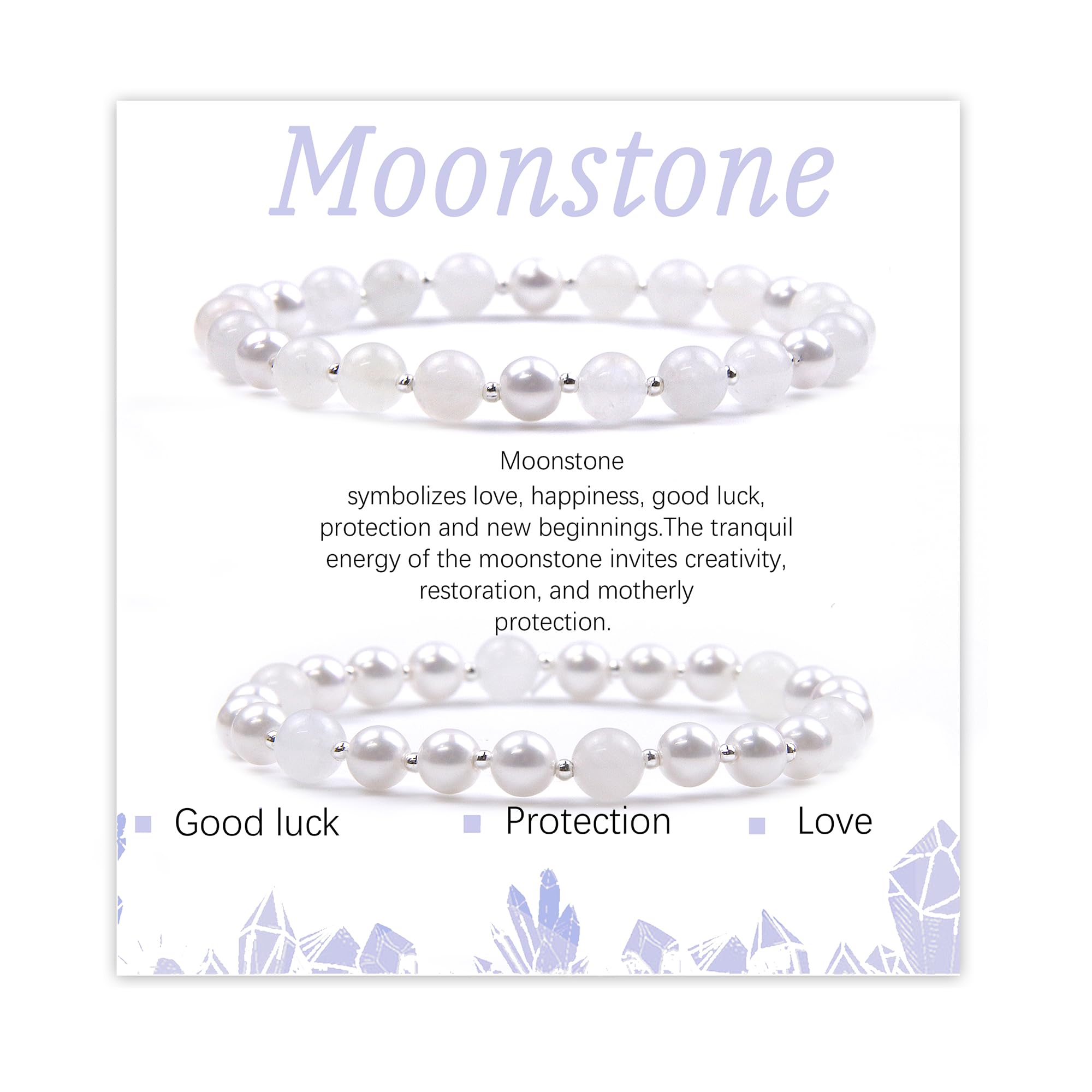 Moonstone Beaded Bracelet for Women - Best Friend Sister Bracelet Set of 2 - Pearl Friendship Bracelets for Mother Daughter - Elegant Beaded Jewelry Gift for Her | Perfect for Anniversaries, Birthdays & Special Occasions