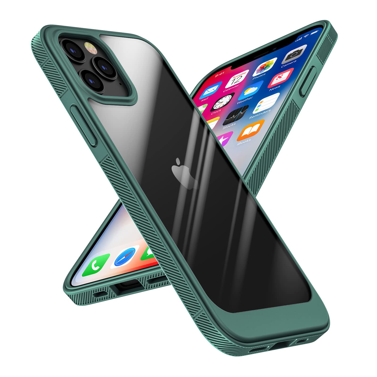 YAOC Compatible iPhone 13 Case - Clear Soft Military Grade Drop Protection Shockproof Protective Phone Cover (Green) - Perfect for Outdoor Activities, Work & Daily Use