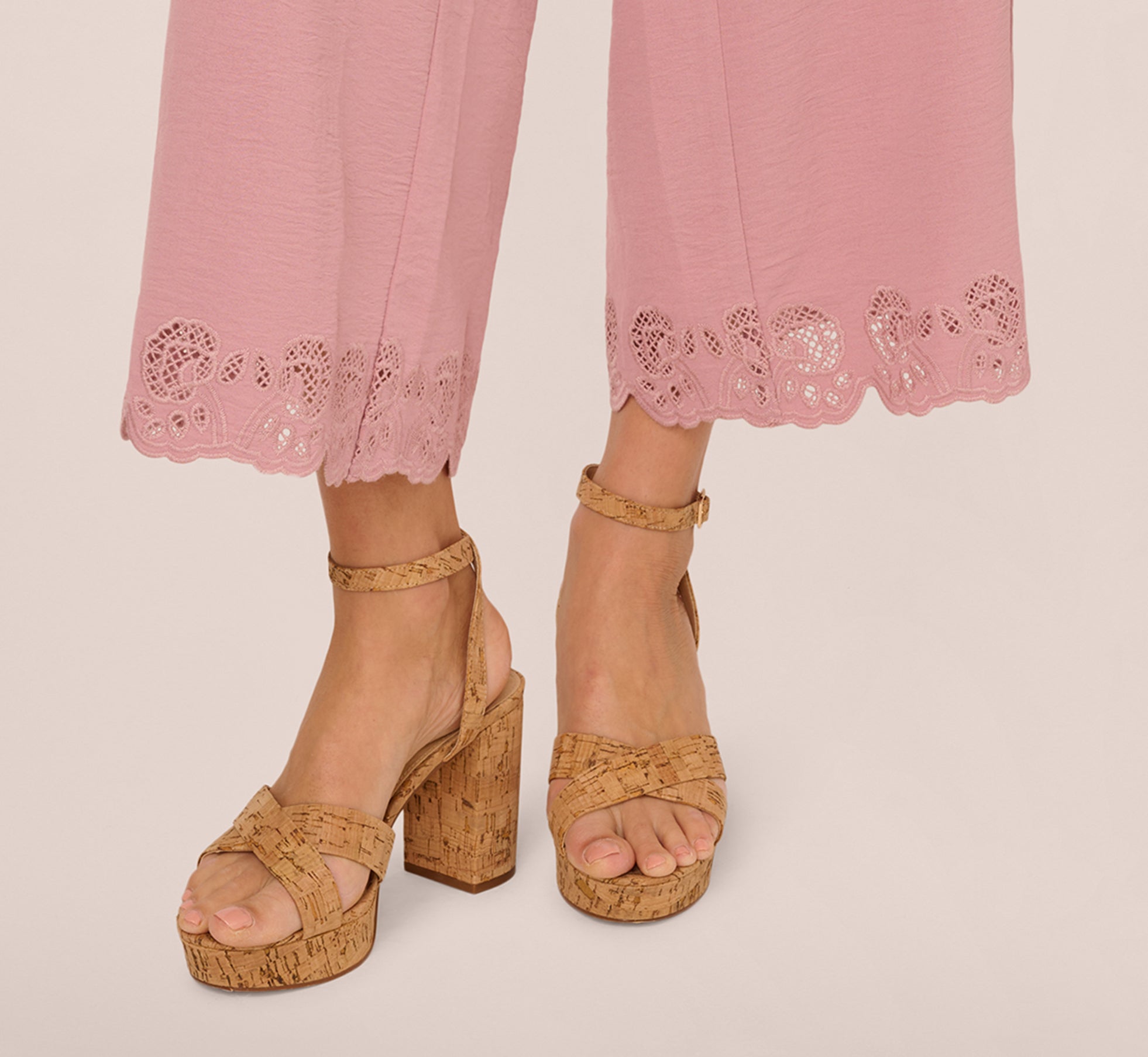 Elegant Lace Hem Tie Front Shirt & Pull-On Pant Set in Deauville Mauve | Women's Casual Outfit for Work, Date Night & Spring Occasions