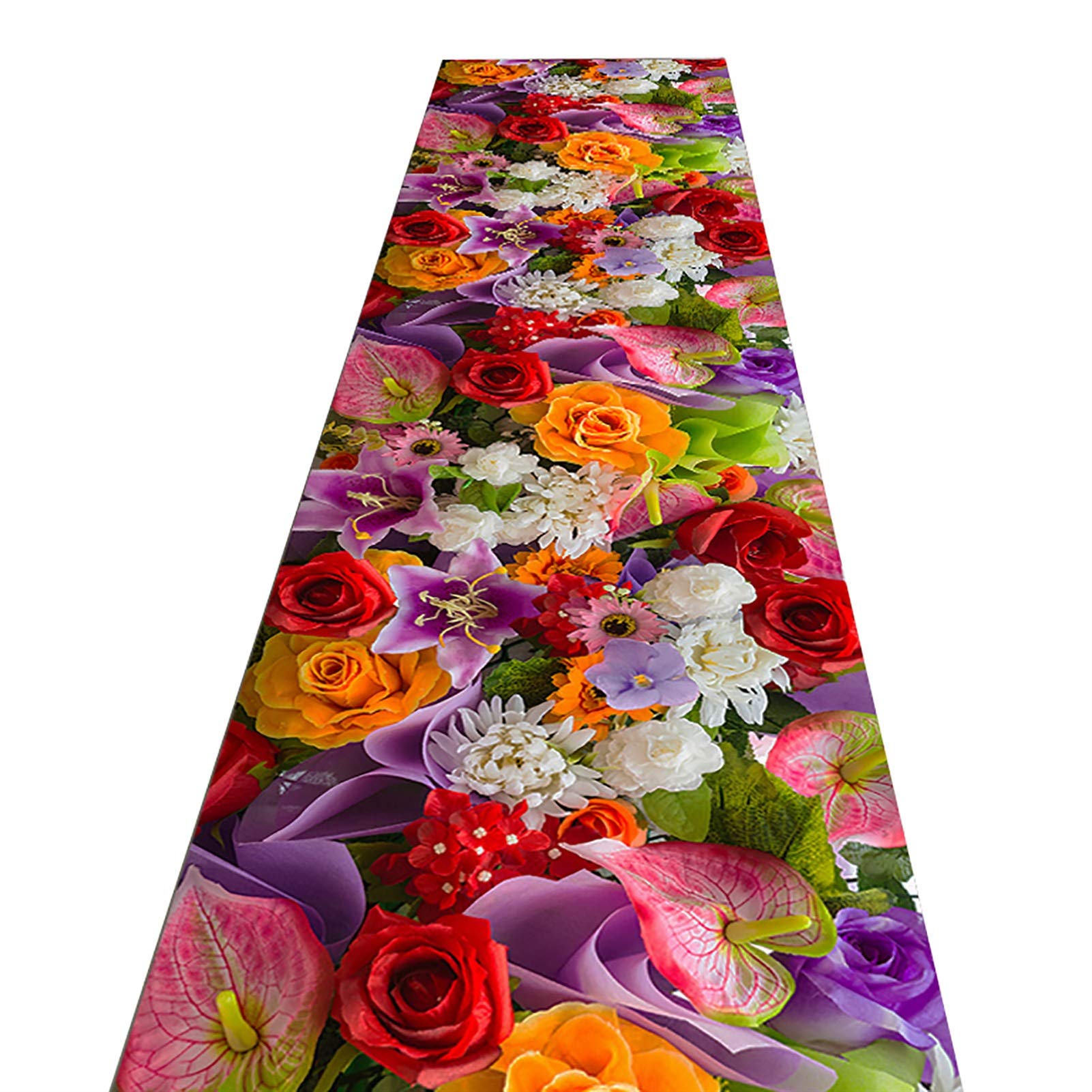 Non-Slip Washable Flower Print Runner Rug - 0.6×4m Rubber Backed Carpet for Living Room, Party & Festival Decor - Perfect for Home, Wedding, and Event Decoration