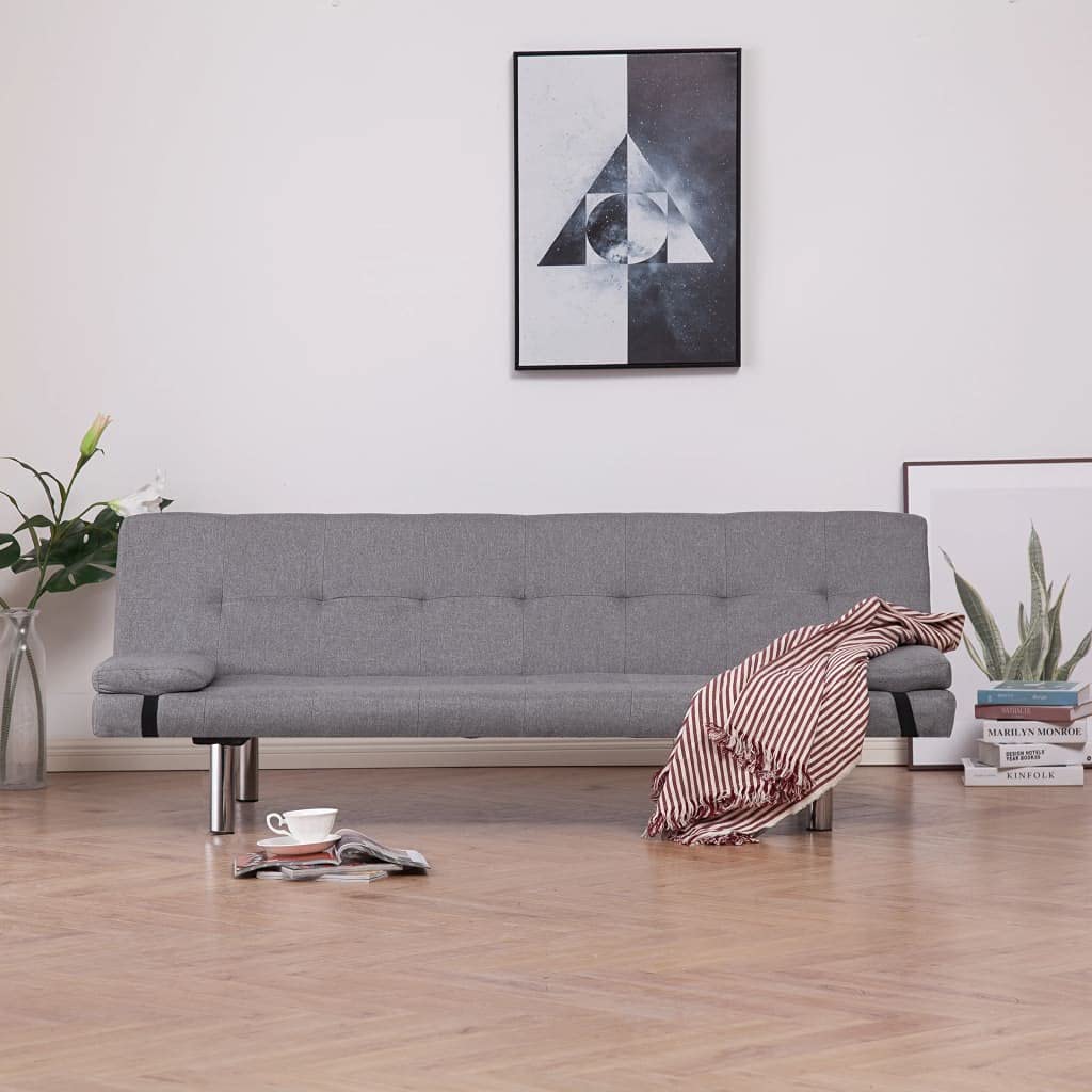Modern Futon Sofa Bed - Convertible Sleeper Couch with 2 Pillows, Light Gray Fabric for Small Spaces - Perfect for Apartments, Dorms & Guest Rooms (Space-Saving Multi-Functional Furniture)