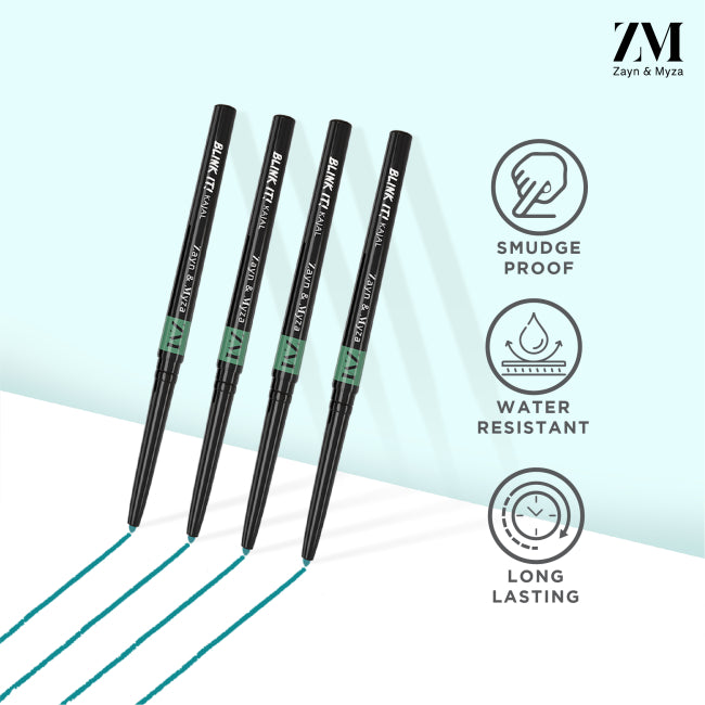 ZM Zayn & Myza Kajal Blink IT Green Eyeliner - 0.35gm Waterproof & Smudge-Proof Kohl Pencil for Dramatic Eye Makeup - Perfect for Parties, Weddings & Night Out Looks