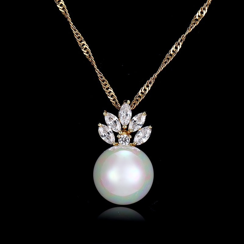Catherine Pearl & Cubic Zirconia Jewelry Set - Sterling Silver & Gold Plated Necklace & Earrings | Perfect for Weddings, Parties & Special Occasions