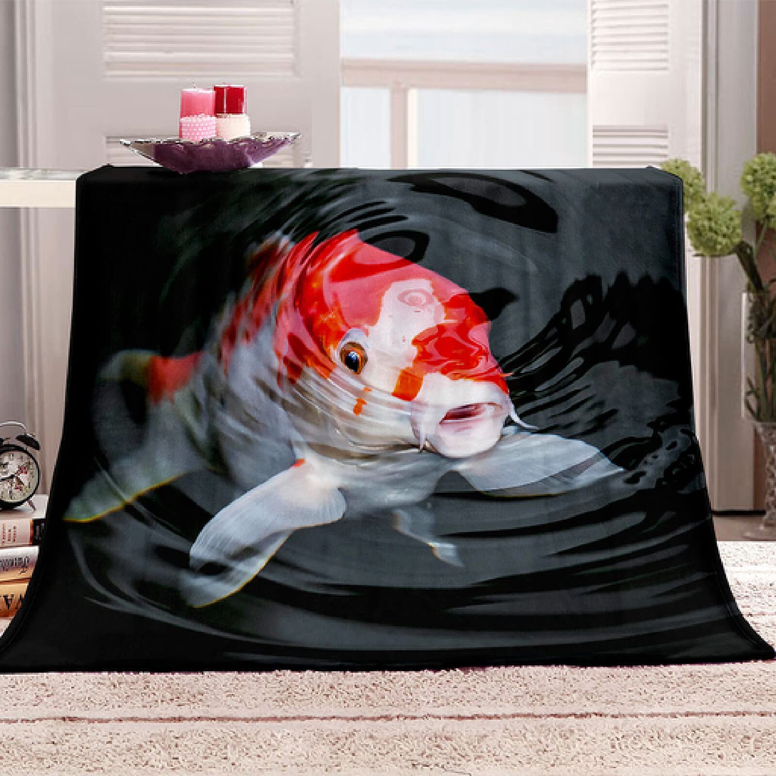 Premium Goldfish Print Soft Plush Blanket - All Season Lightweight Microfiber Throw for Bed, Couch & Travel - 59