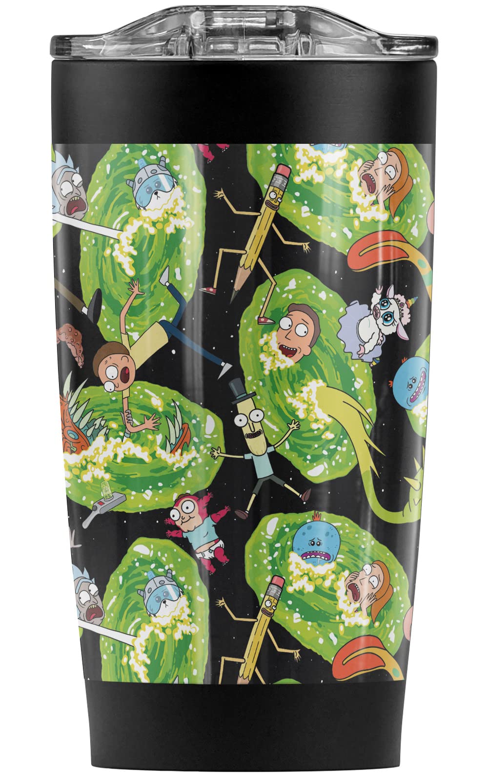 Rick and Morty Portal Mayhem 20 oz Stainless Steel Tumbler - Vacuum Insulated Double Wall Coffee Travel Mug with Leakproof Sliding Lid - Perfect for Hot & Cold Drinks at Home, Office or Outdoor Adventures