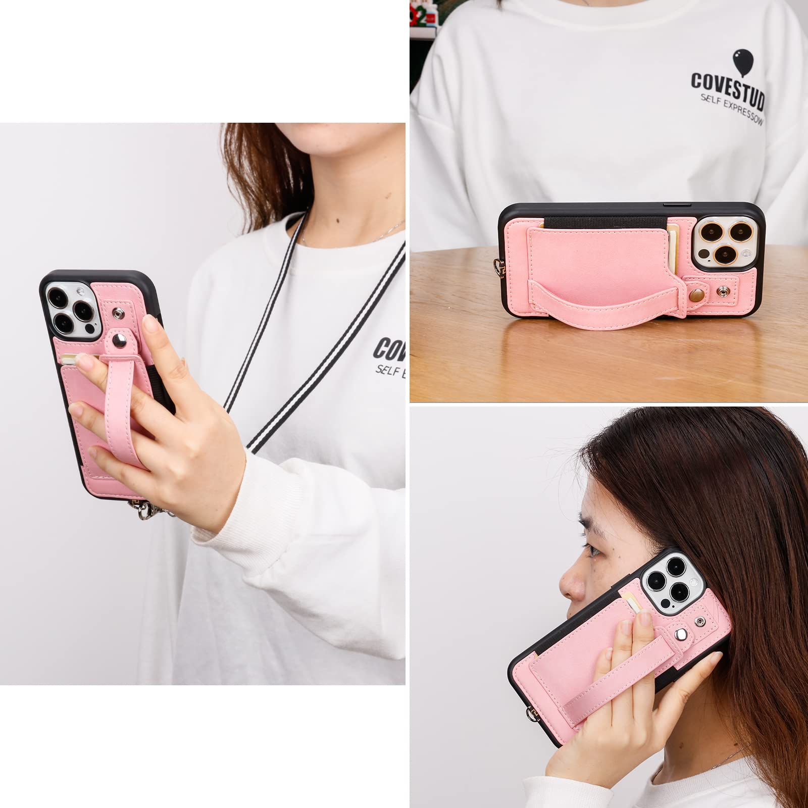 TOOVREN iPhone 13 Pro Max Case 6.7 Inch (2021) - Slim PU Leather Wallet Case with Card Holder & Kickstand | Compatible with iPhone 13 Pro Max | Perfect for Work, Travel and Everyday Use (Pink)