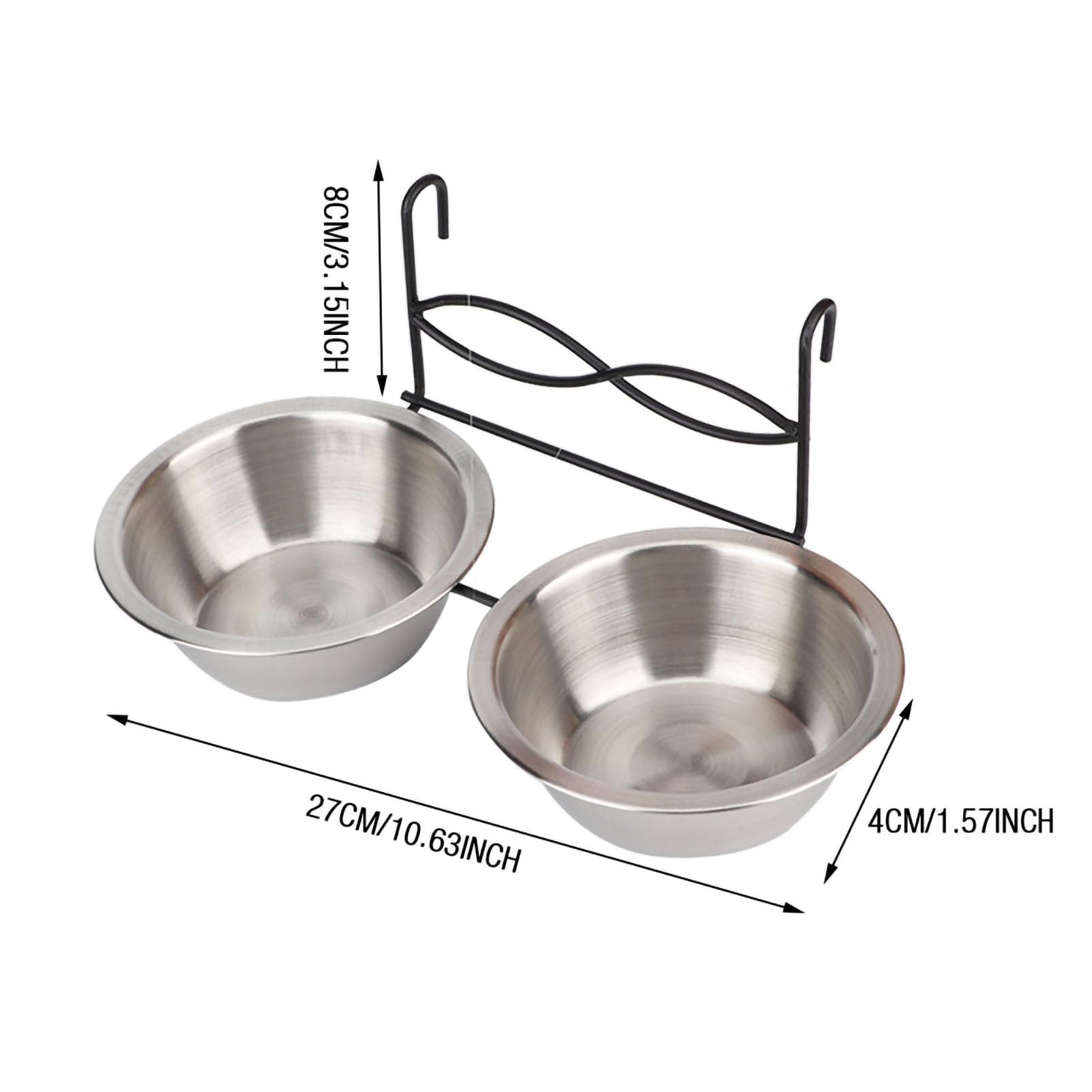 Stainless Steel Double Pet Bowl with Hook - Hanging Food & Water Dish for Cats, Dogs, Puppies - Perfect for Cages, Kennels, and Travel Crates