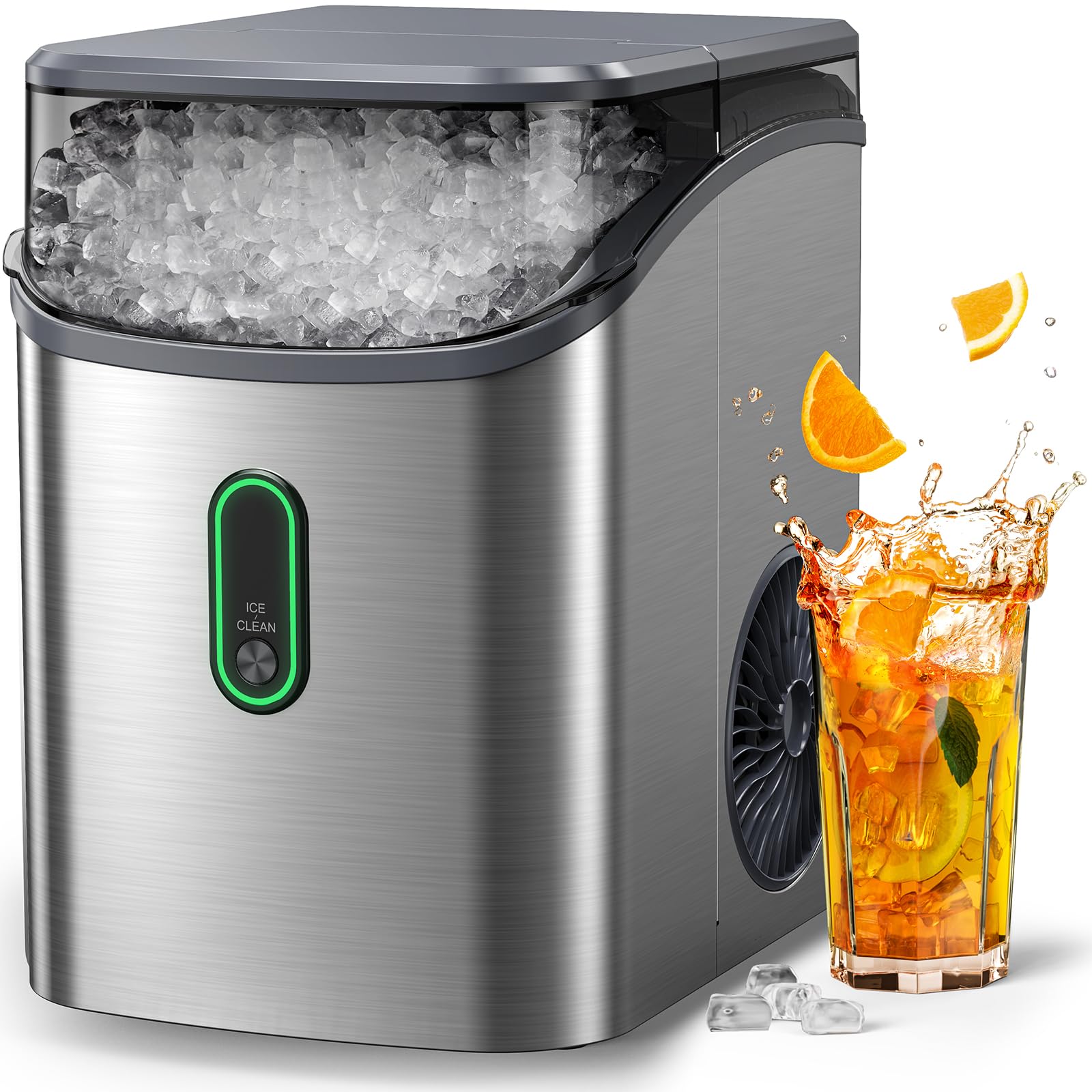 Silonn Countertop Nugget Ice Maker - 33lbs/24H Pebble Ice Machine with Self-Cleaning & One-Touch Operation - Perfect for Cocktails, Sodas & Home Bars (Stainless Steel)