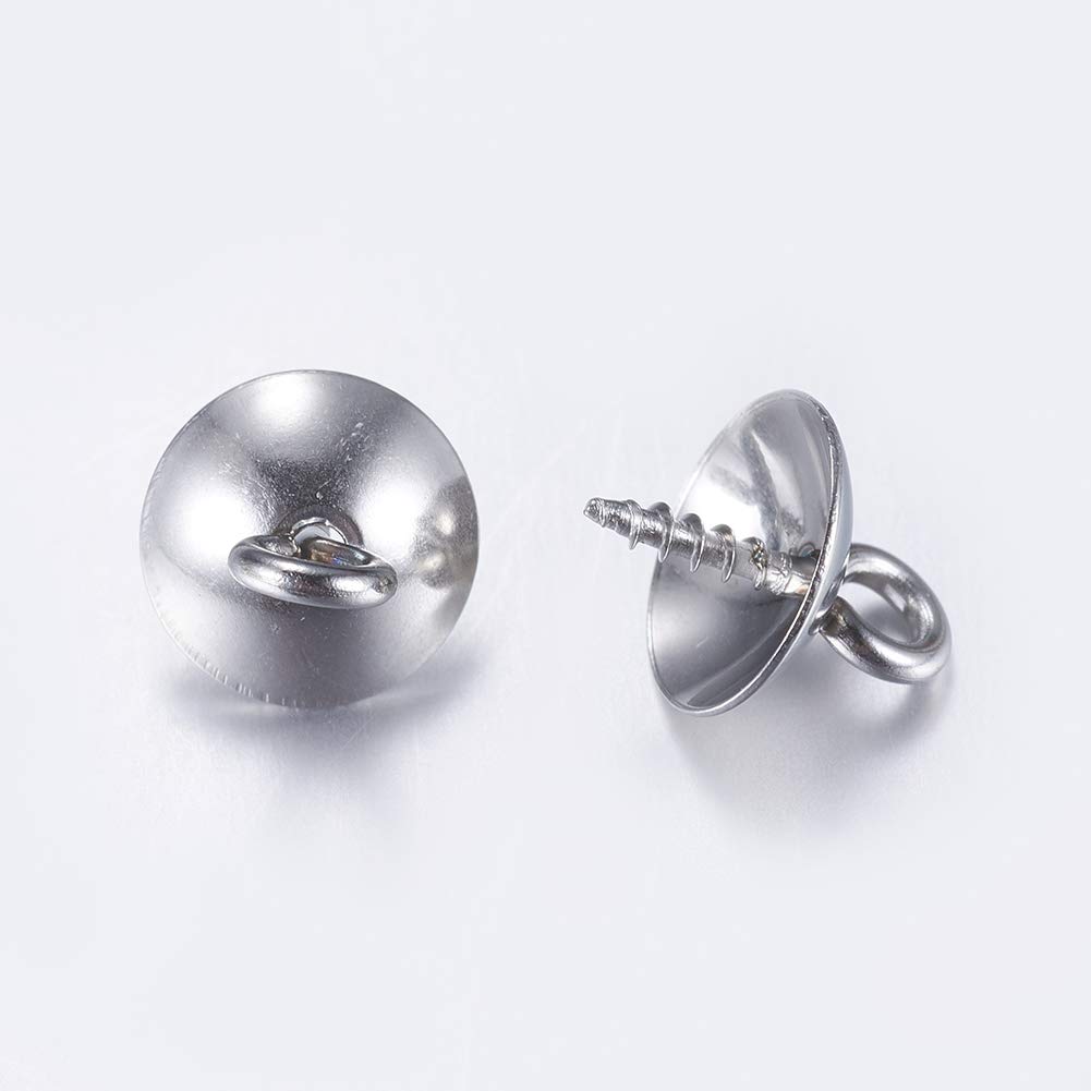 UNICRAFTALE 100Pcs 304 Stainless Steel Pendant Bails with Screw Eye Pin - 10x8mm Cup Pearl Peg Pendants for Jewelry Making, DIY Beading, Necklace & Bracelet Charms - Perfect for Half-Drilled Beads and Craft Projects