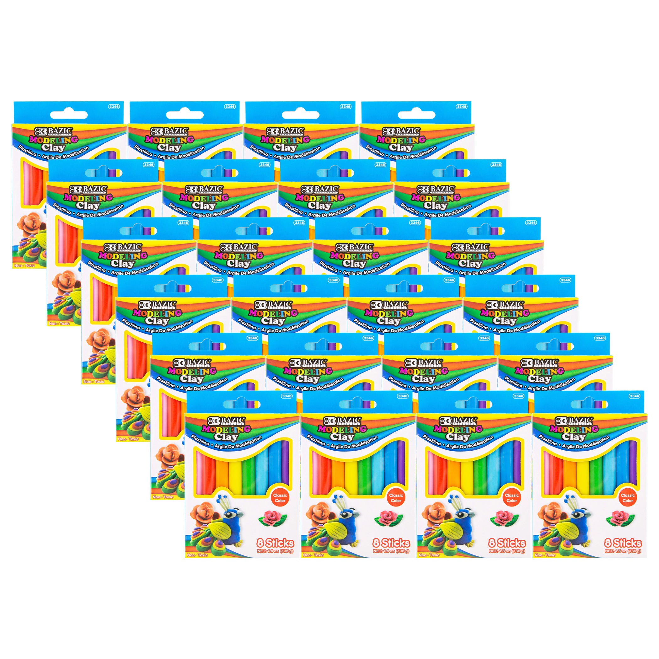 BAZIC Rainbow Delight Modeling Clay Sticks - 8 Vibrant Colors (24 Pack) for Kids Art Projects, DIY Crafts & Creative Play