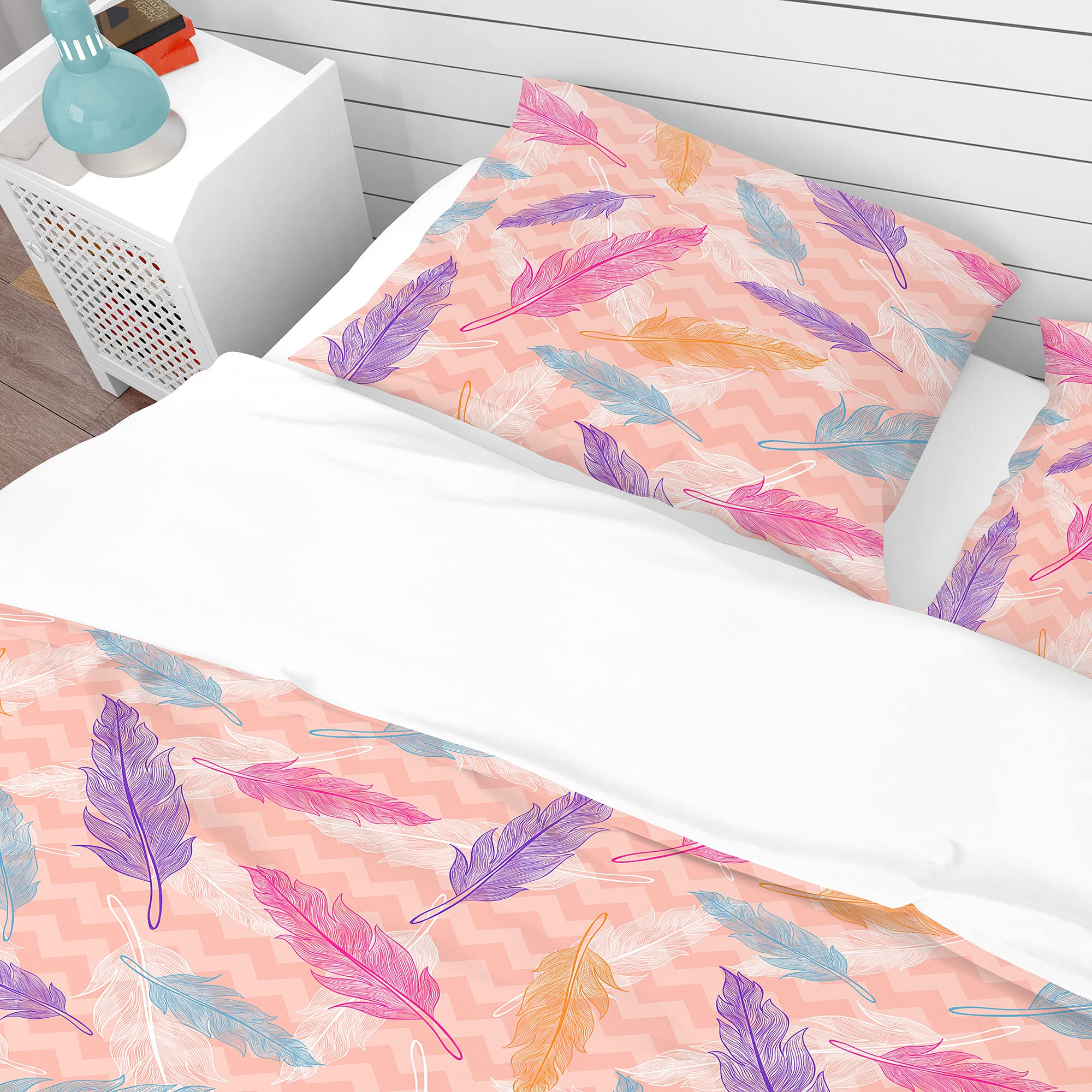 DesignQ Pink Abstract Feathers Duvet Cover Set King - 3 Piece Modern Contemporary Bedding, Soft & Breathable All Season Comforter Cover - Perfect for Master Bedroom, Guest Room & Cozy Home Decor