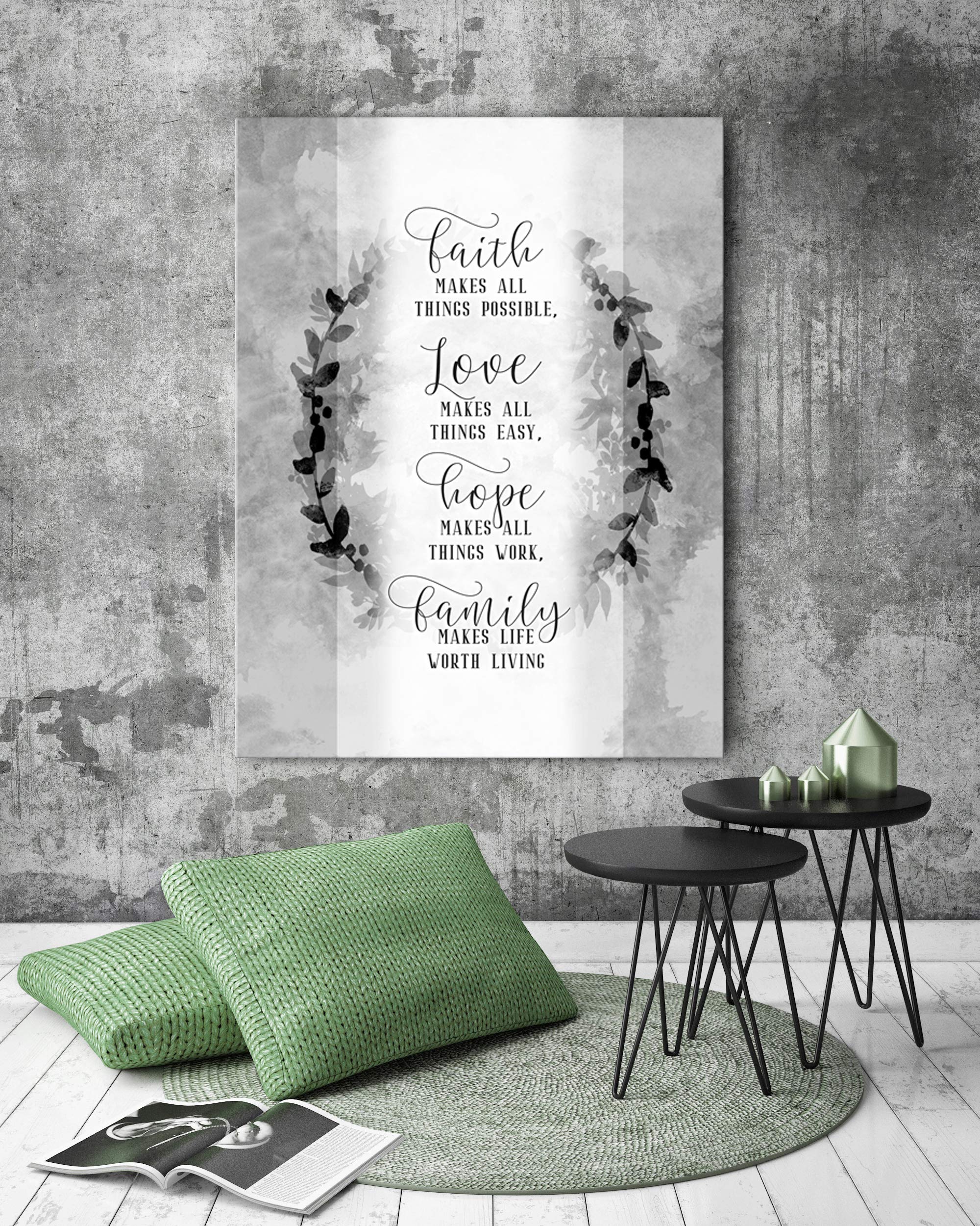 Faith Makes All Things Possible - Motivational & Inspirational Christian Wall Art Decor | Positive Quotes Canvas Print for Home, Office & Church | Large 30x40 Inch Grey Wall Décor