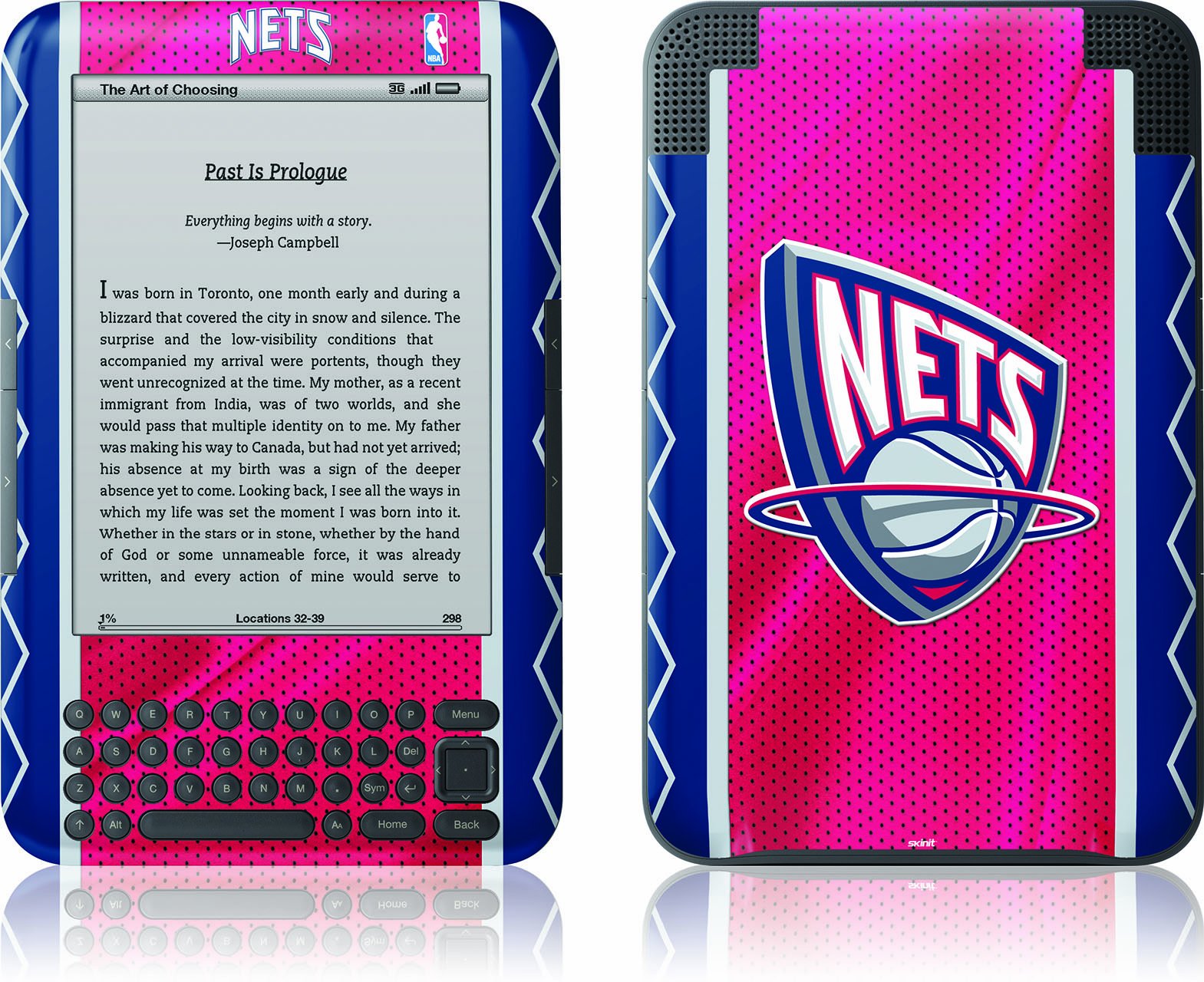 Skinit Custom Skin for Kindle Keyboard - New Jersey Nets Design | Protective Cover for Kindle 3 | Perfect for Travel, Work & Home Use