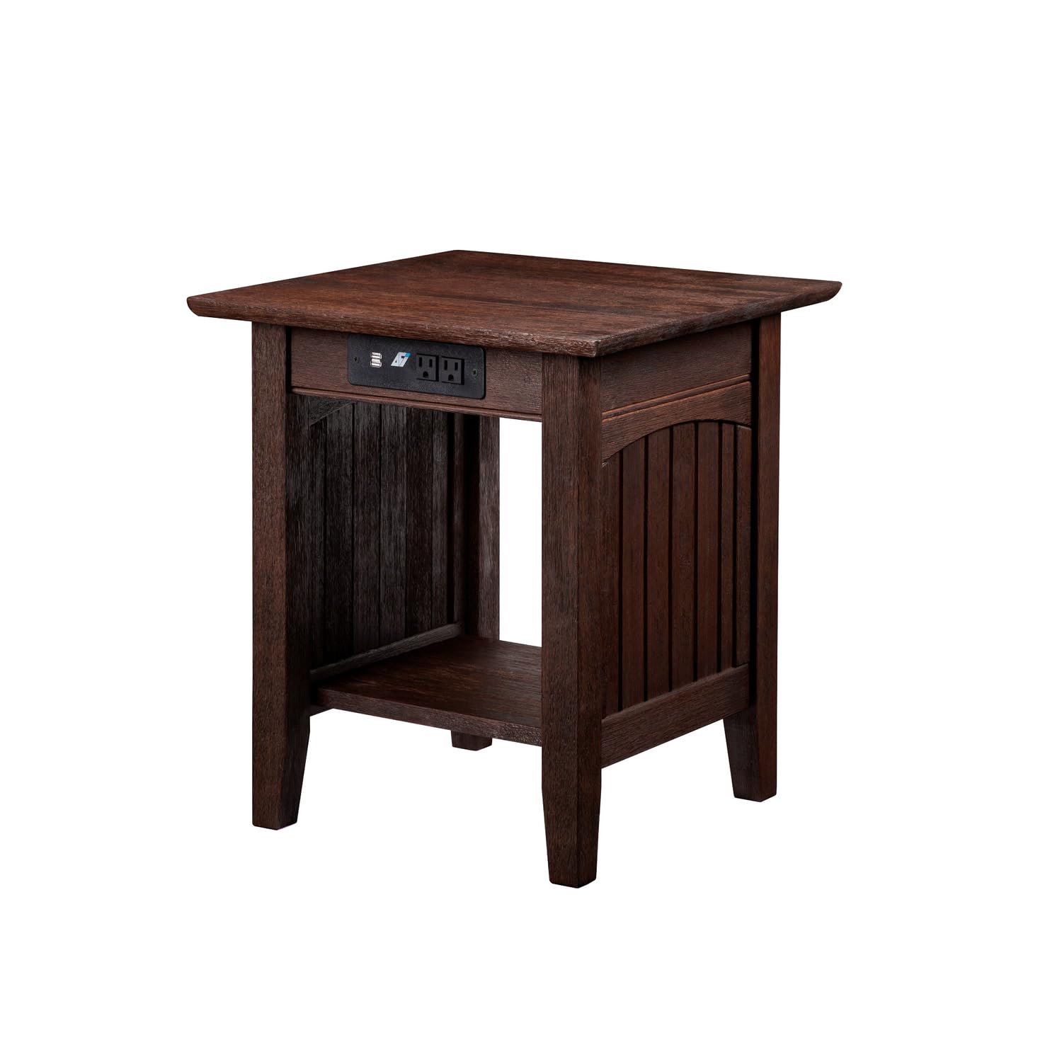 AFI Nantucket End Table with Built-in USB Charger - Modern Side Table for Living Room, Bedroom, Office - Burnt Amber Finish - Compact Nightstand with Wireless Charging Station
