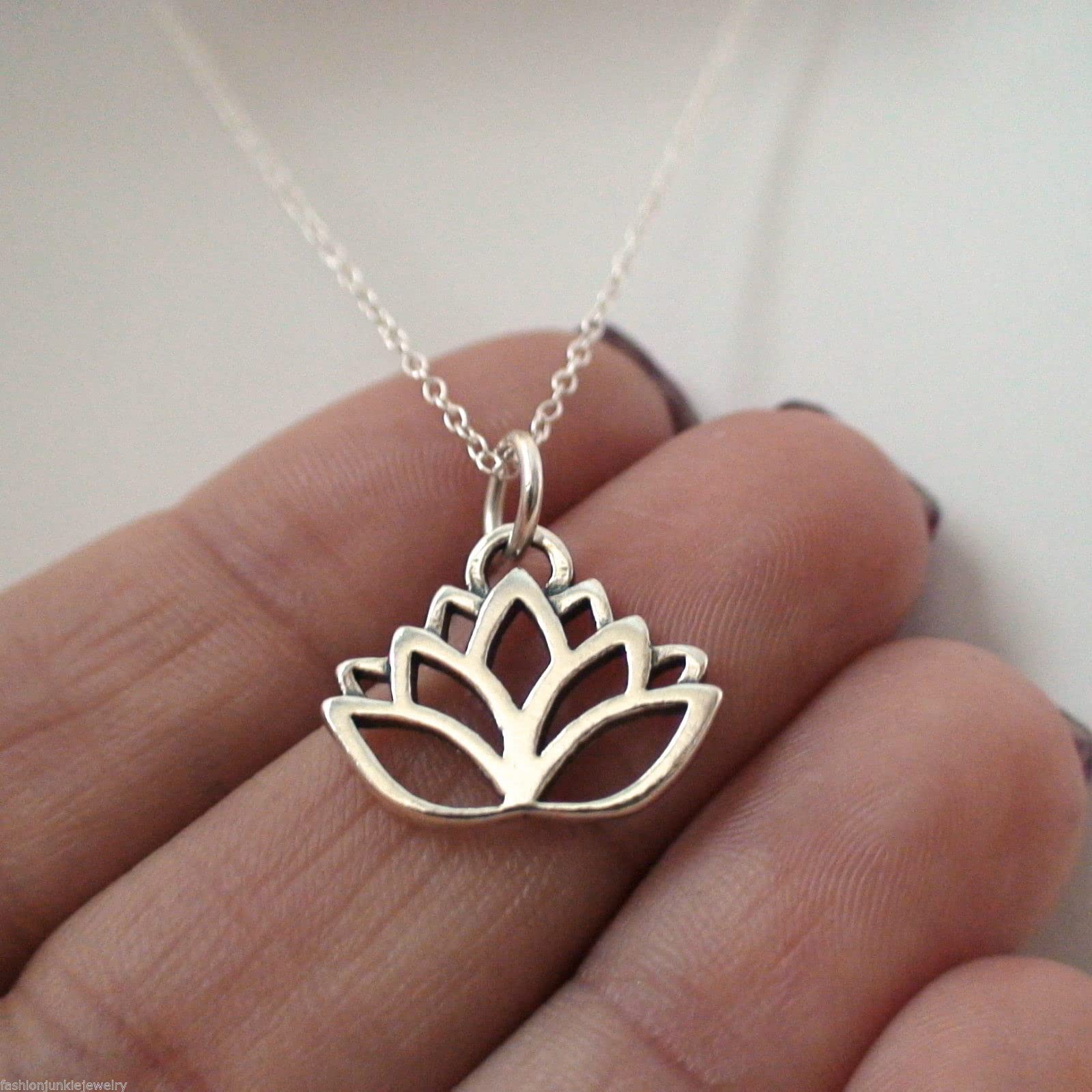 Sterling Silver Lotus Flower Necklace with Mandala Pendant - Coexist & OM Charm on 18