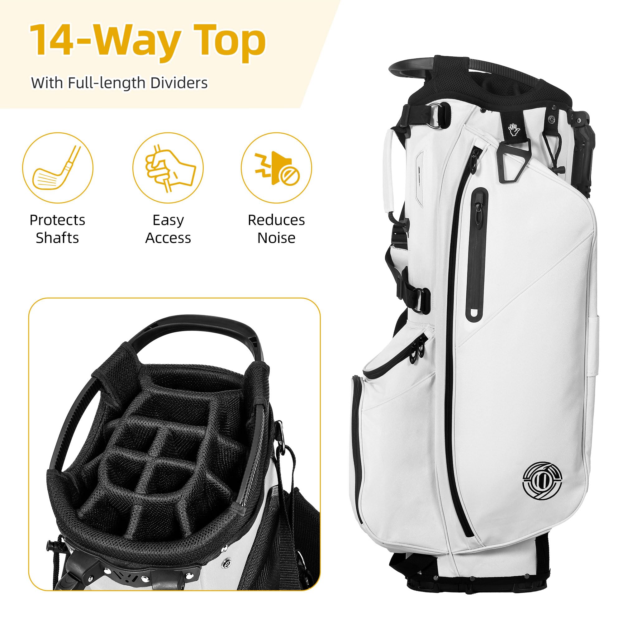 DWVO 14-Way Lightweight Golf Stand Bag with Padded Ergonomic Double Strap - Full Length Dividers & Rain Hood - Perfect for Men & Women Golfers on the Course or Driving Range