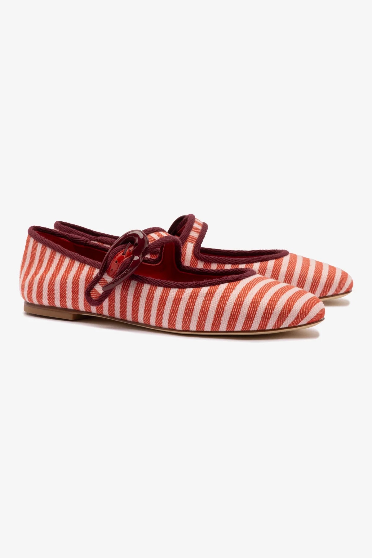 Verona Ballet Flats for Women - Tulip & Carmine Striped Fabric with Burgundy Trimming | Comfortable Casual Shoes for Work, Walking & Everyday Wear