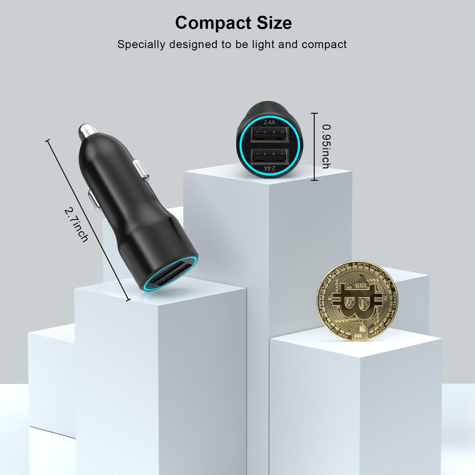 Fast Charging USB Car Charger for iPhone 16/16 Plus/16 Pro/16 Pro Max - 4.8A Dual Port Cigarette Lighter Adapter with 3FT USB Cable - Compatible with iPhone 15/15 Pro/15 Pro Max - Perfect for Road Trips & Daily Commutes