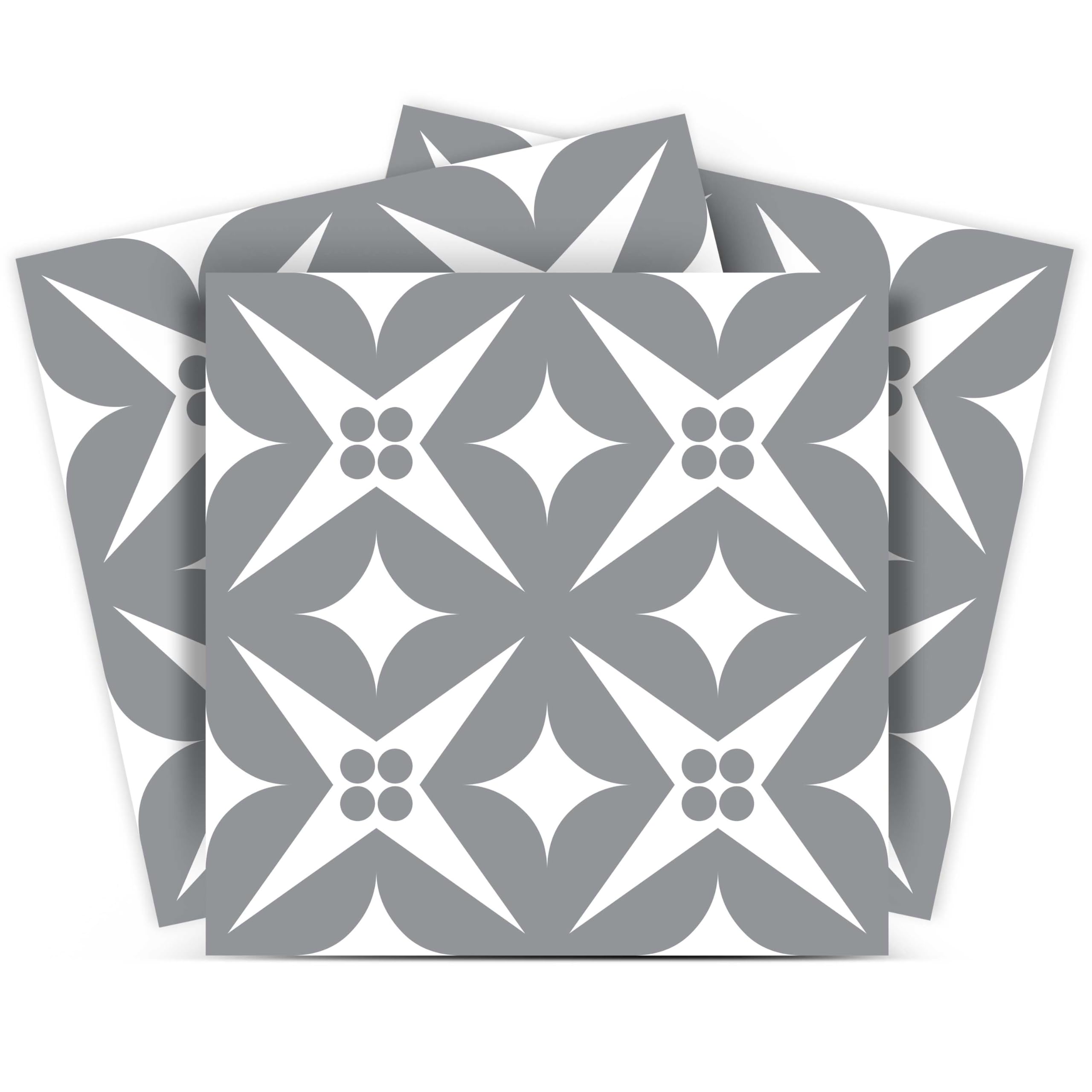 Mi Alma Black and White Peel and Stick Tile Stickers - 24 PC Set of 4x4 Inch Vinyl Wall Decals for Kitchen Backsplash & Bathroom Decor (Gray Flowers) | Easy DIY Home Improvement for Renters & Apartment Living