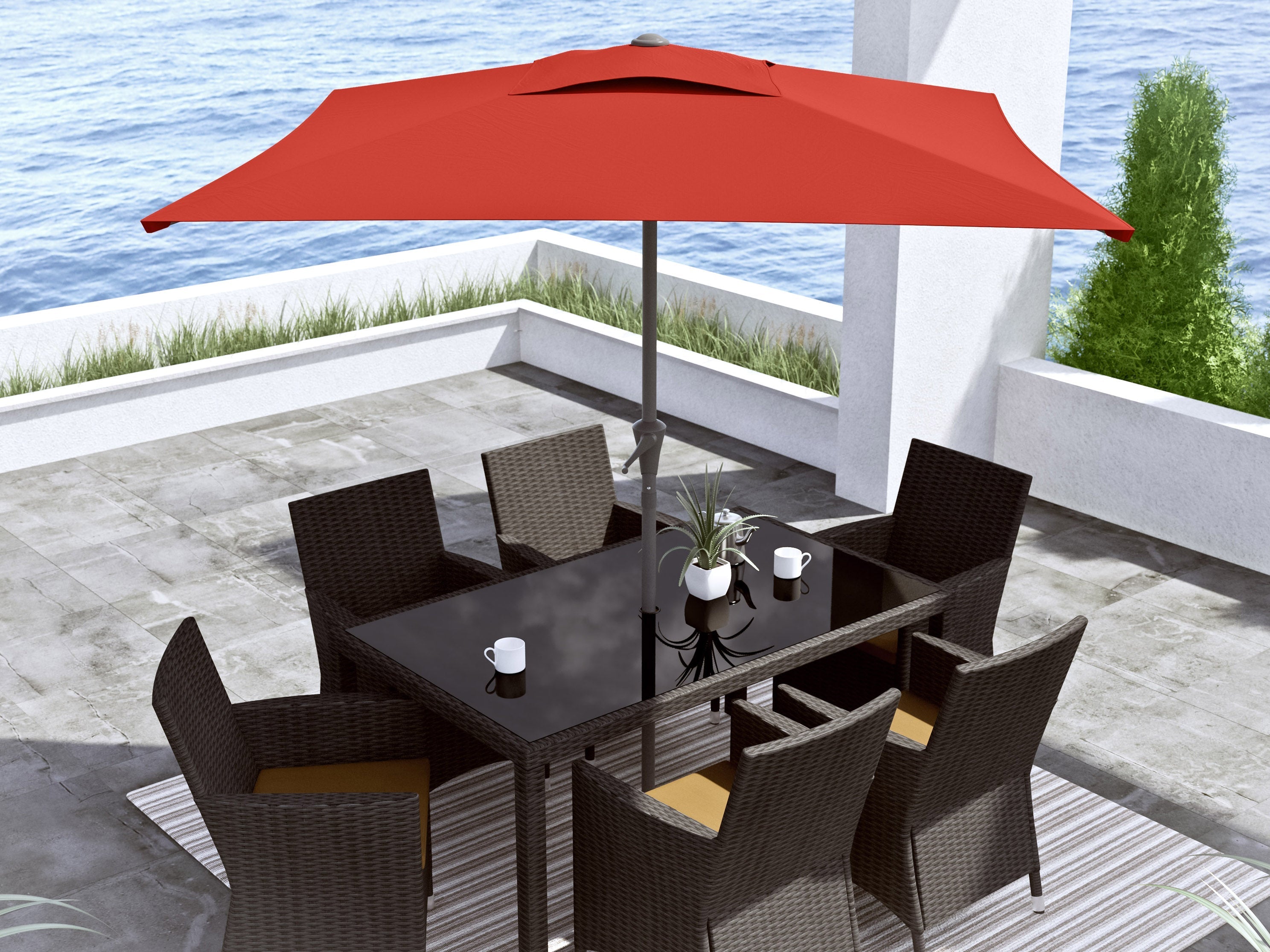 9ft Square Crimson Red Patio Umbrella - Outdoor Sun Shade for Pool, Garden, and Backyard Relaxation