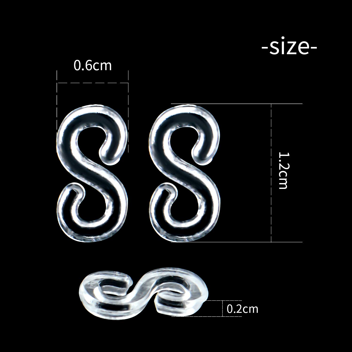 500-Piece Clear S Clips Rubber Band Connectors Kit - Plastic Loom Bands Clips for DIY Bracelet Making, Jewelry Crafting & Kids Art Projects