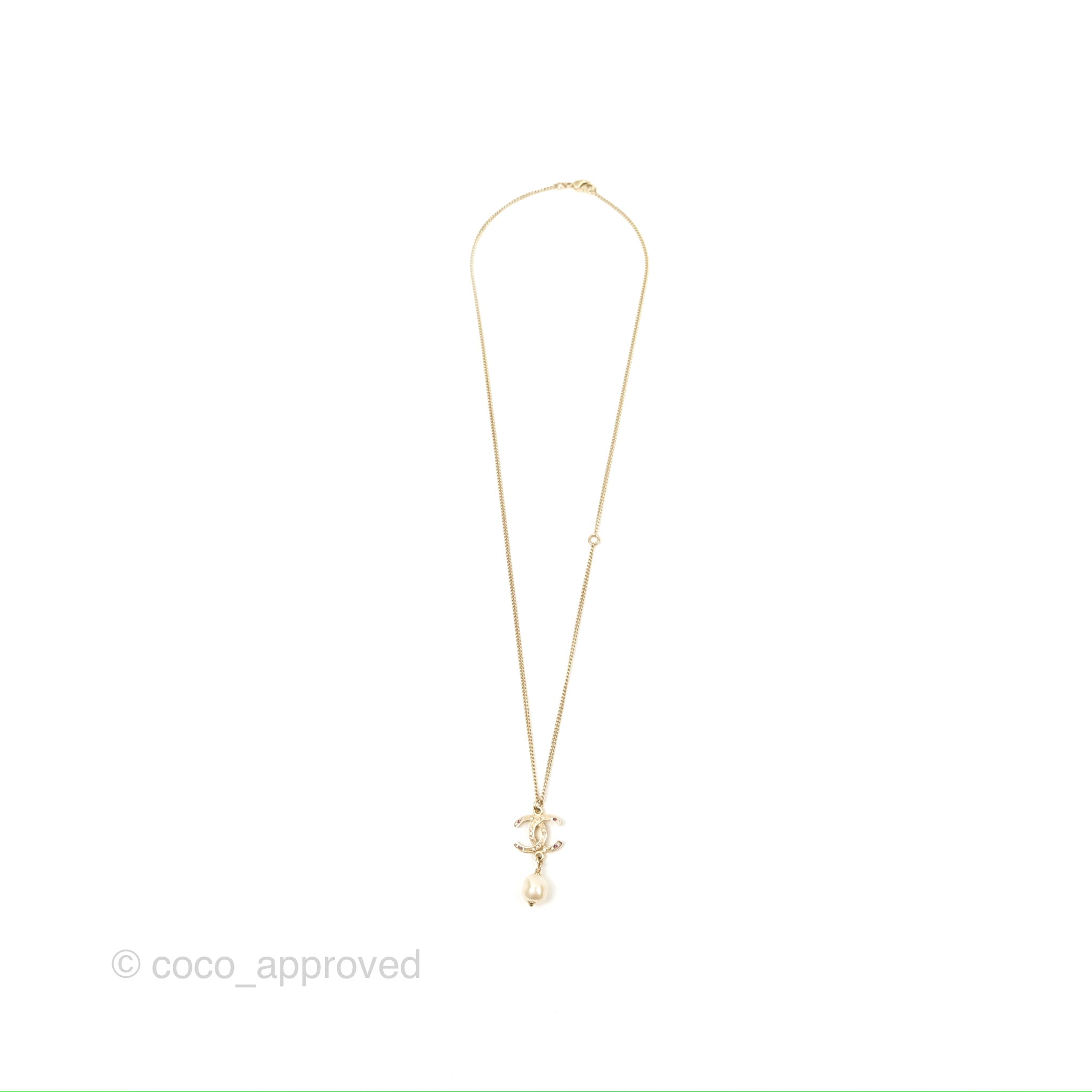 Chanel CC Crystal Pearl Drop Pendant Necklace - Gold Tone Fashion Jewelry for Women | Perfect for Parties, Weddings & Special Occasions