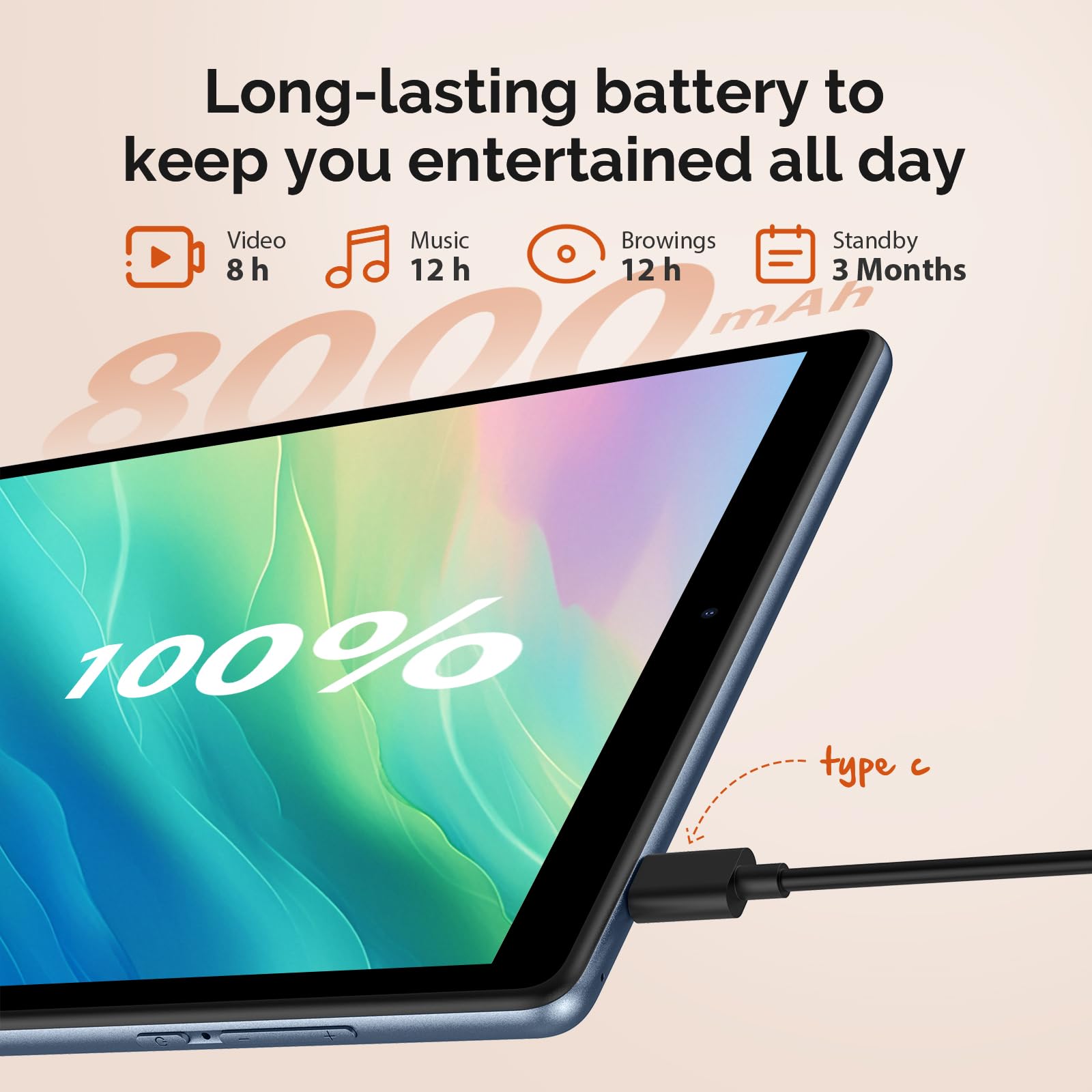 POWMUS Android 14 Tablet 10.1 Inch - 24GB RAM 128GB Storage (Expandable to 1TB) - 1920x1200 IPS LCD Screen - 2.0GHz CPU - 8000mAh Battery - 5G WiFi - 8MP+13MP Cameras - BT5.0 - GPS - Includes Keyboard & Mouse - Blue - Perfect for Work, Study, and Entertainment