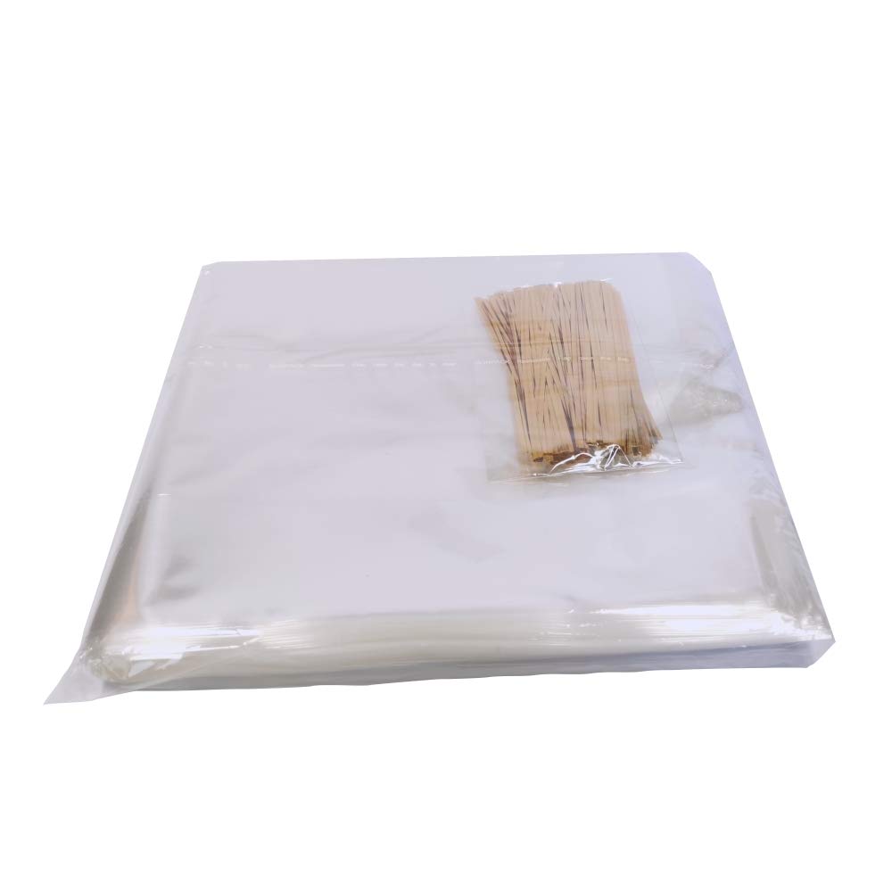 Wowfit 100-Pack Clear Transparent Bakery Bread Bags with Gold Twist Ties (6x3x15 Inch) - Perfect for Fresh Bread, Pastries, Cookies & Grocery Packaging - Ideal for Bakeries, Cafes & Home Baking