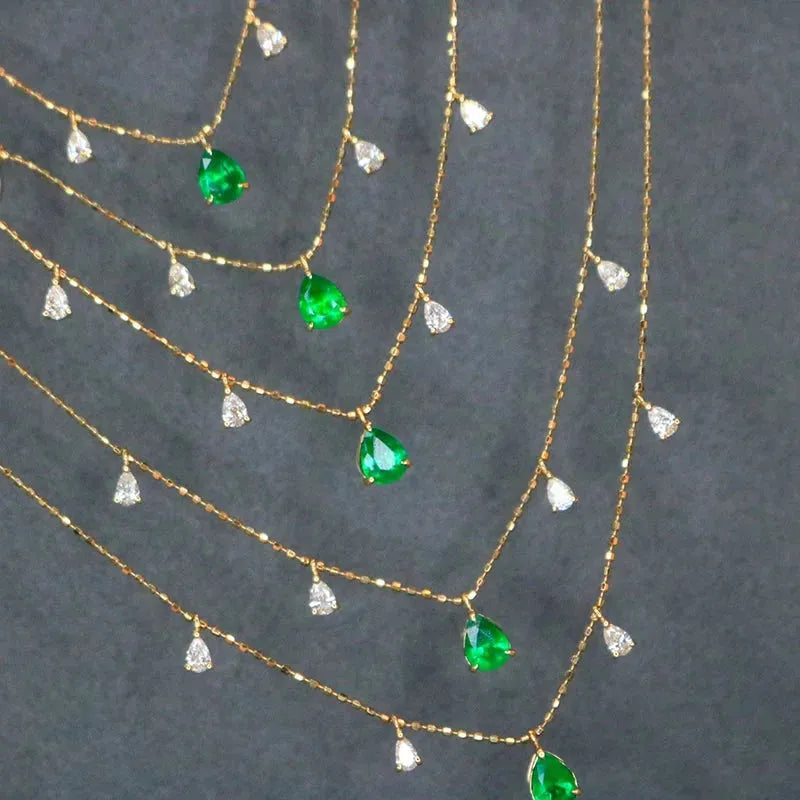18K Yellow Gold Emerald and Diamond Necklace for Women - Luxury Real Natural Gemstone Star Design Chain - Perfect for Romantic Gifts, Anniversaries & Special Occasions