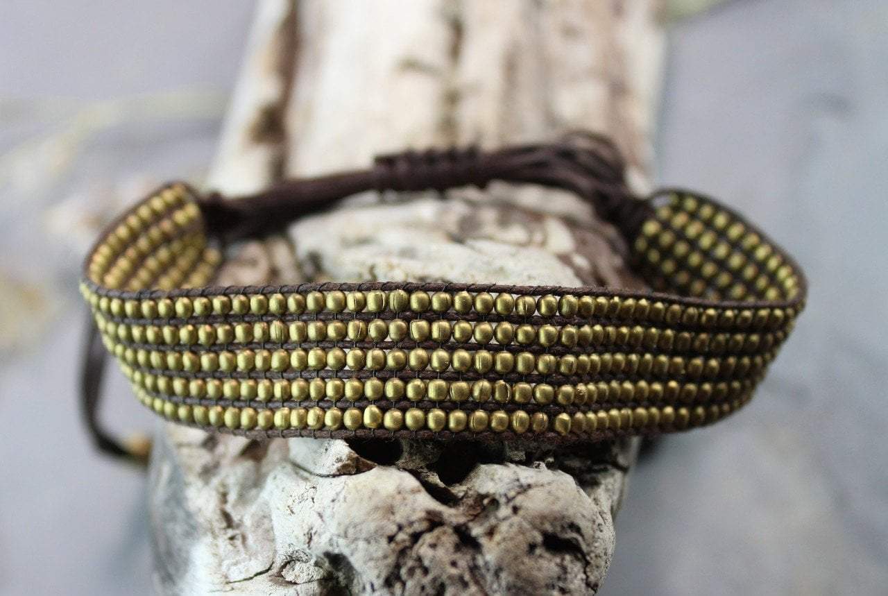 Adjustable Brass Beaded Band Bracelet for Women - Handmade Boho Jewelry - Perfect for Casual Wear, Parties & Gifts