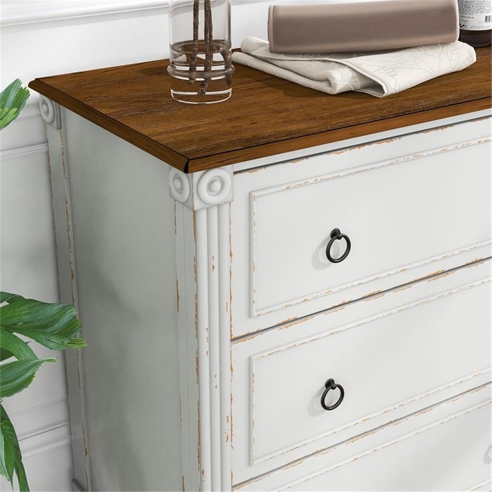 Furniture of America Birch Wood 6-Drawer Double Dresser in Antique White - Solid Wood Bedroom Dresser with Spacious Storage for Clothes, Bedroom Furniture for Home Organization & Decor