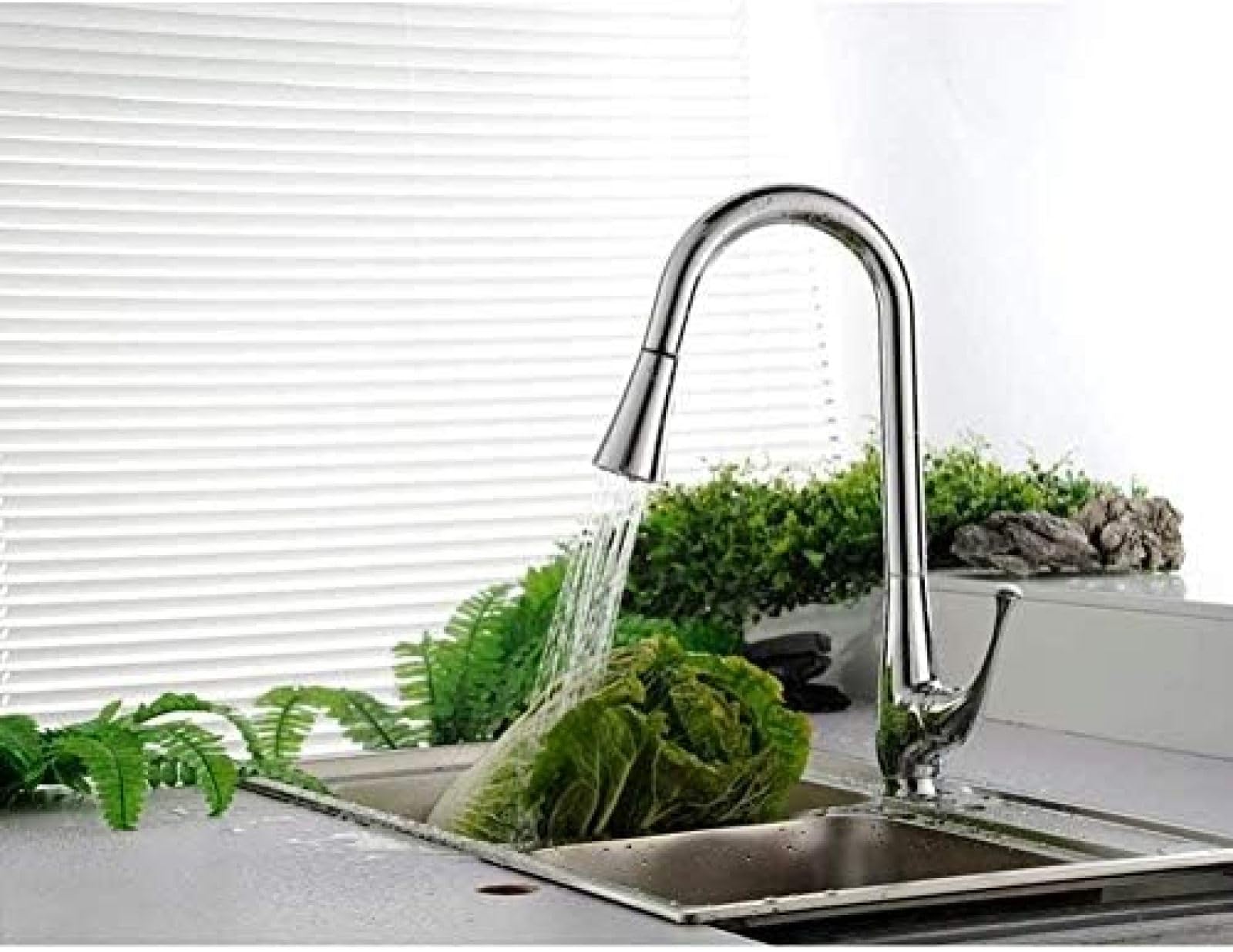 CRJUS Single Handle High Arc Pull Down Kitchen Faucet - Brass Construction with Chrome Finish & 360° Swivel Spout | Perfect for Modern Kitchens, Restaurant Prep Areas & RV Campers