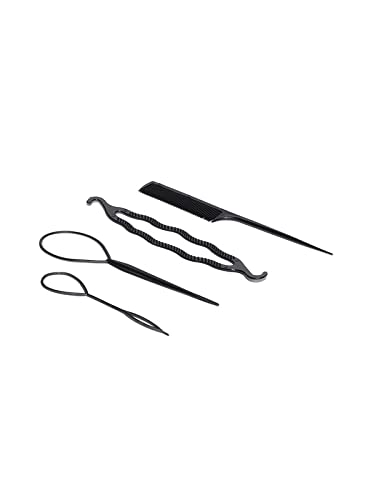 CHRONEX 4-Pack Black Plastic Hair Clips for Women - DIY Styling Tools, Hairpins, Combs & Bun Makers for Ponytails, Updos & Braids - Perfect for Salon, Home & Travel Use