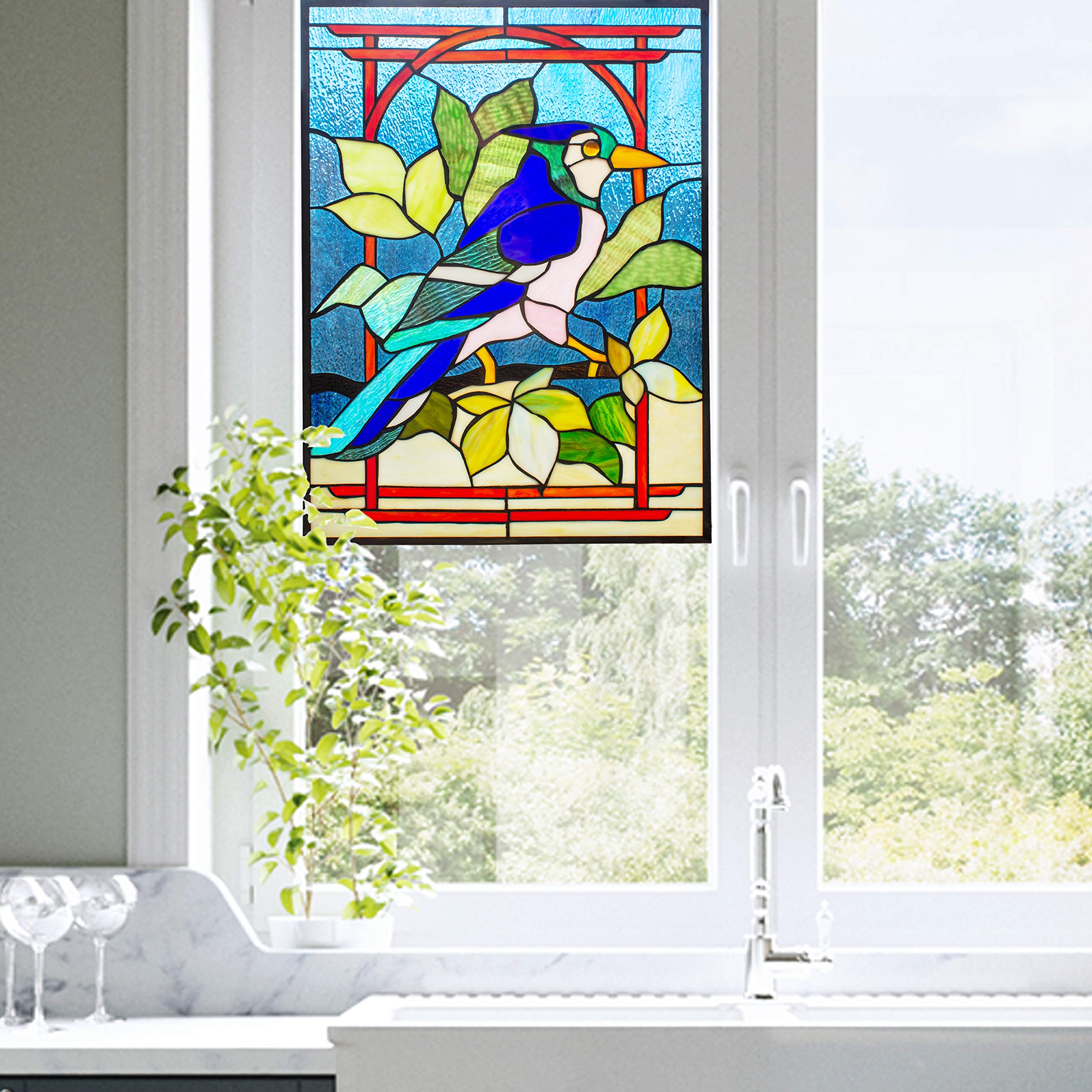 Tiffany-Style Stained Glass Animal Window Panel - 24 Inch Height for Home Decor, Sunroom & Gift Ideas
