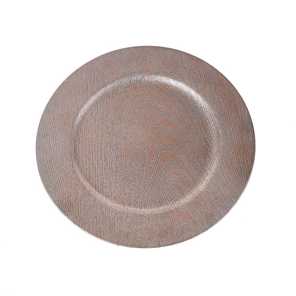 Homeford 13-Inch Rose Gold Plastic Round Charger Plate with Wood Grain Design - Perfect for Weddings, Dinner Parties & Holiday Tablescapes